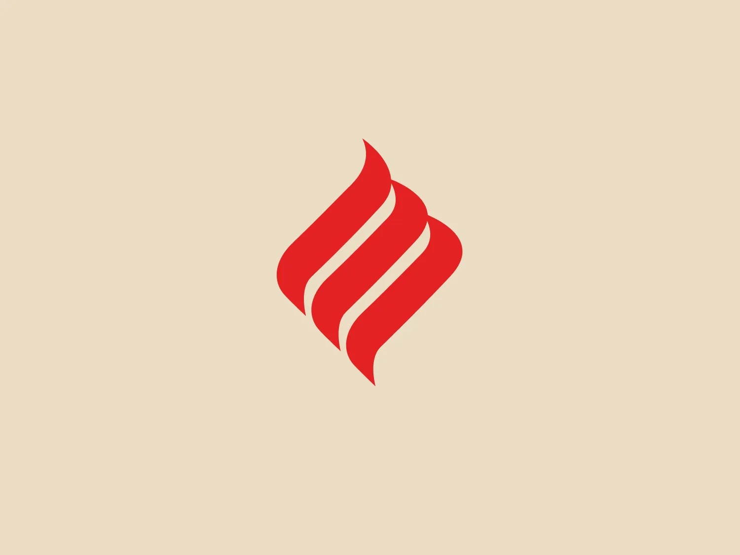 The Caffè Moak logo features an abstract, ribbon-like symbol composed of three flowing, curved shapes intertwined in a way that conveys movement and dynamism. The design is simple yet elegant, using a single shade of vivid red that contrasts starkly with the plain white background. There are no additional embellishments, which gives the logo a modern and clean aesthetic. The smooth curves and pointed tips of the shapes suggest speed and precision. This logo would stand out nicely against a soft, subtle background.