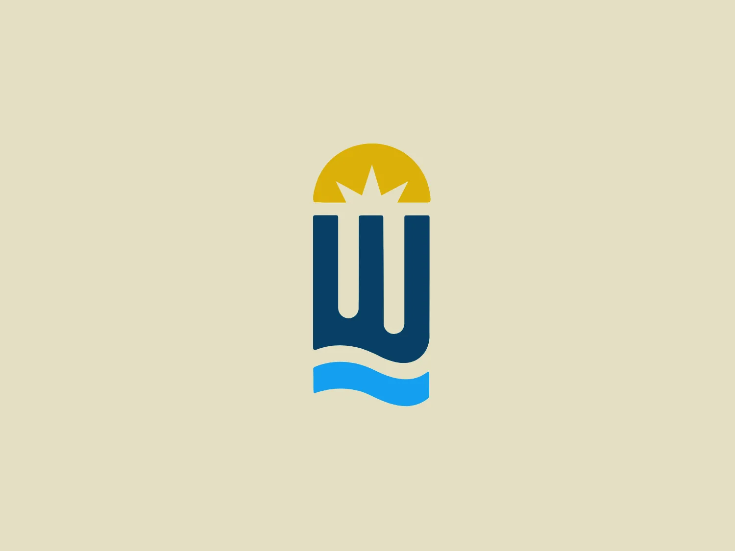 The City of Wichita logo showcases a modern and minimalist design. It features a stylized representation of a sun or light source atop three vertical pillars, conveying a sense of structure or a building. The sun is a bright yellow, the pillars are dark navy blue, and there is a lighter shade of blue at the base. The overall aesthetic is clean, using simple geometric shapes and a balanced, symmetrical composition.