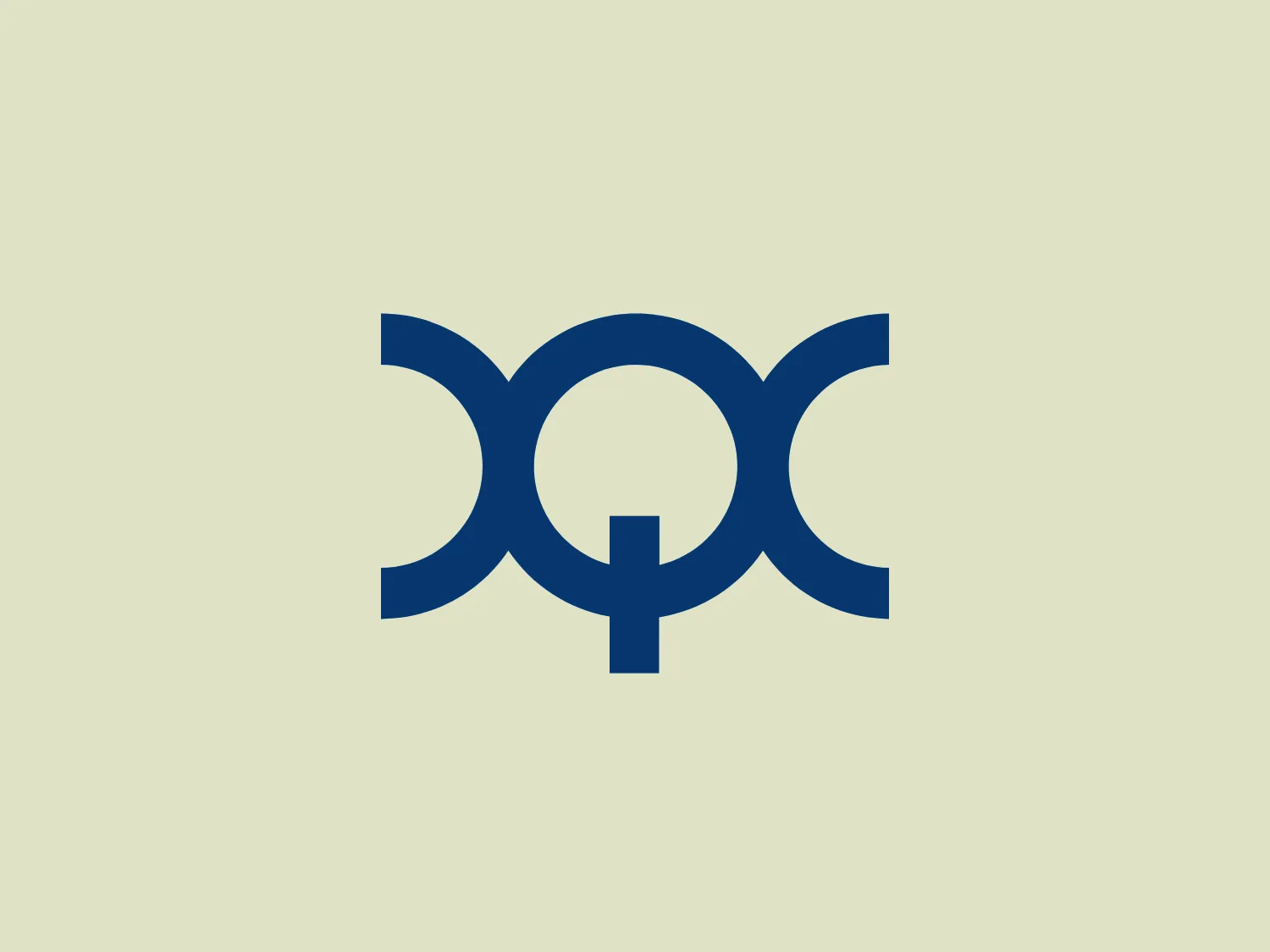 The Qlogic logo features a symmetrical design consisting of geometric shapes that resemble three interconnected crescents, enclosing a circular shape at the center. All elements of the logo are in a solid, dark blue color. The crescents have pointed tips and create a dynamic, fluid appearance, with the negative space between them emphasizing the central circle. This design conveys a sense of unity and continuity. The logo's overall aesthetic is modern and professional, with clean lines and an uncluttered appearance.