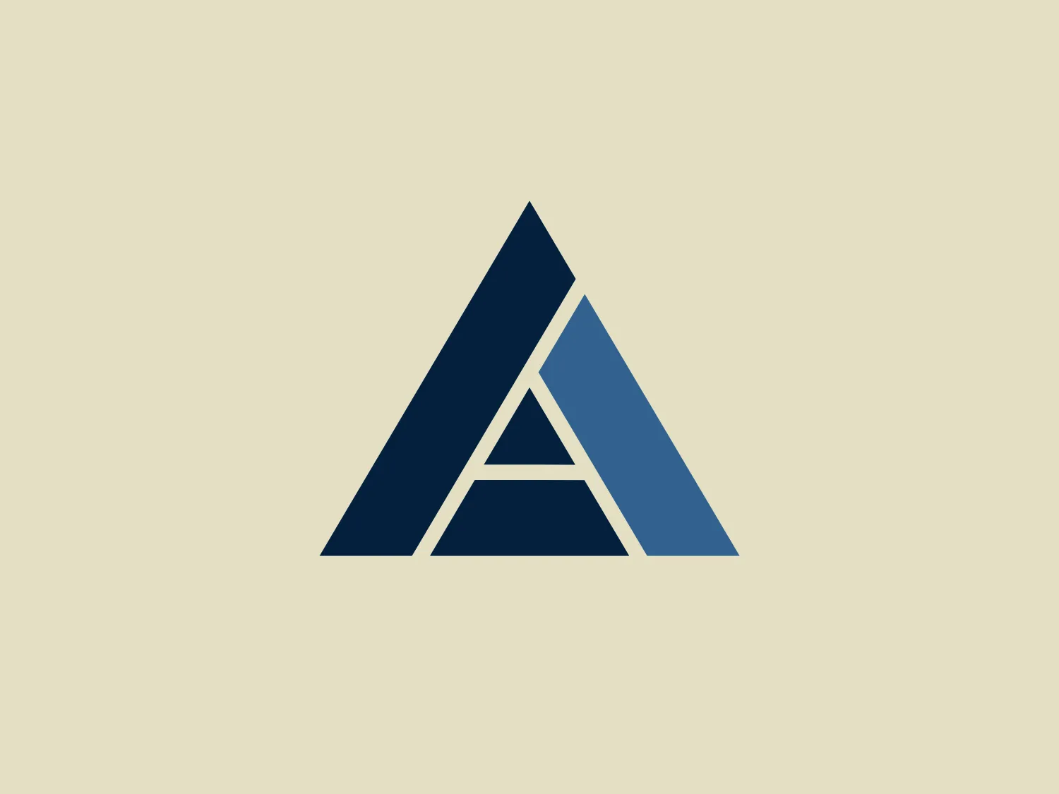 The Acrisure logo features a stylized, geometric design of three overlapping triangles creating a three-dimensional pyramid-like shape. The primary color is a gradient of blues, from deep navy at the base to lighter tones at the top, adding dimension. Inside the central triangle, three white lines form a smaller triangle, contributing to the abstract aesthetic. This modern, minimalist design signifies stability and structure.