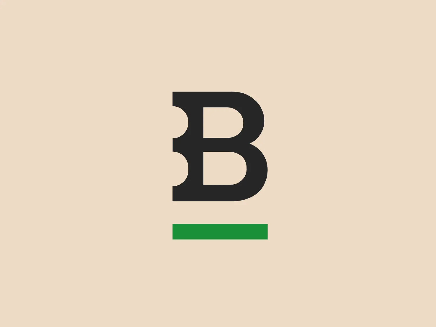 The image displays the Bitstamp logo - a modern and minimalist stylized letter 'B' in a bold, sans-serif typeface, with distinctive cuts in its form for a unique and contemporary appearance. The character is black and complemented by a solid, flat green horizontal line beneath, suggesting stability or a foundation. The logo emanates a professional and sleek aesthetic with its clean lines and contrasting color scheme. For a background that complements this logo, a subtle and neutral color would be ideal, allowing the logo to stand out without overwhelming it.