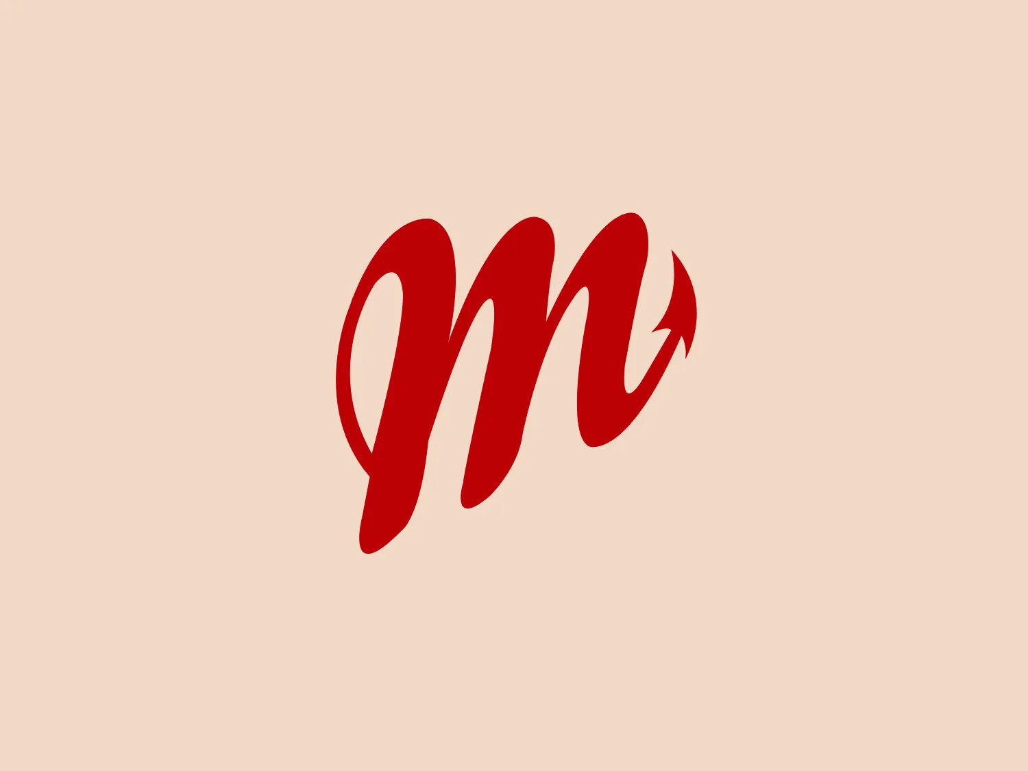 The Diablos Rojos logo showcases a stylized lowercase 'm' with a sweeping, fluid form that resembles a stroke made by a calligraphic brush or a ribbon in motion. Its rightmost tip is sharpened, almost like an arrow, suggesting dynamism and forward movement. The color of the logo is a bold, vibrant red, which conveys energy and passion. The overall design aesthetic is modern and sleek with a playful twist provided by the tail of the 'm'. This design conveys a sense of creativity and innovation.