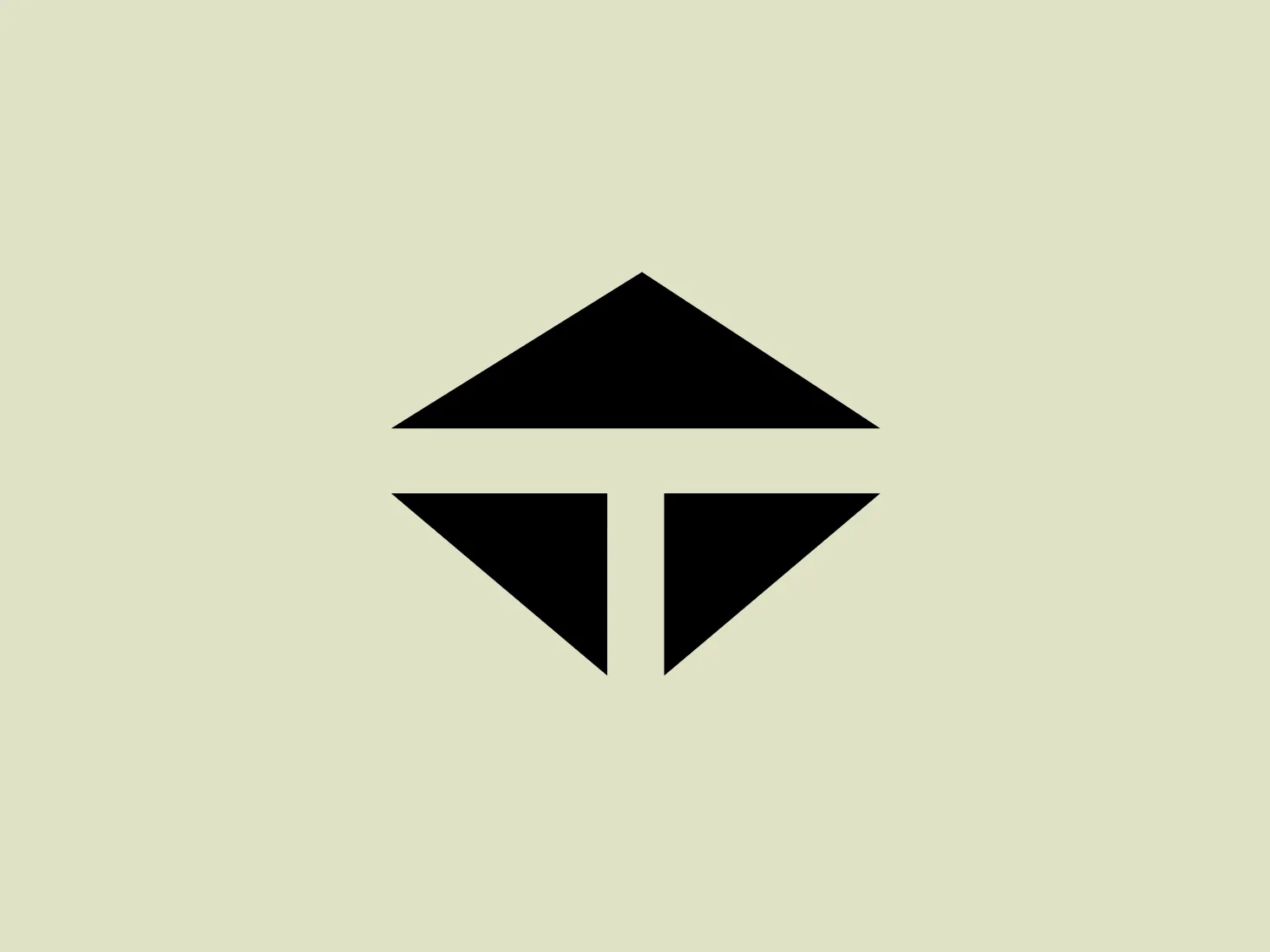 The Trinity Industries logo showcases a bold, minimalist design composed of black geometric shapes on a white background. It features an upward-pointing isosceles triangle on top, aligned with a smaller, downward-pointing triangle below. The shapes are arranged to form a diamond-like structure with a central axis. The negative space between the triangles adds a dynamic effect, making the design look like an abstract arrow or compass pointer. The simple color scheme and sharp lines give it a modern and professional appearance.