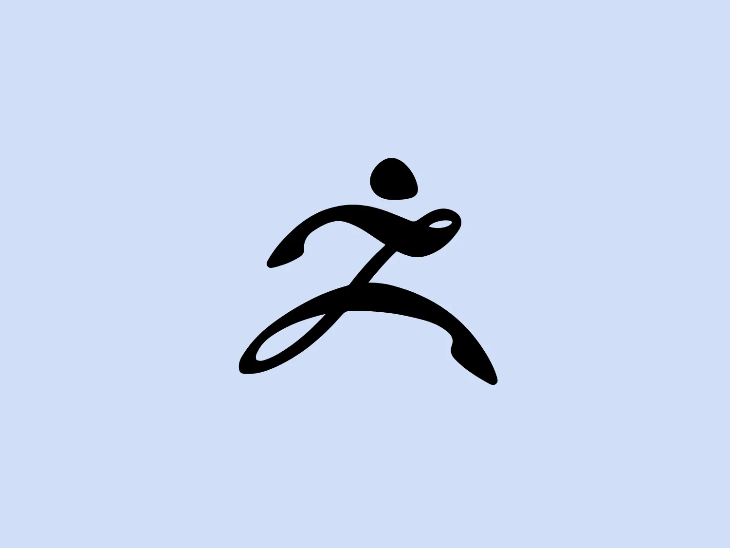 The Zbrush logo depicts a stylized figure in motion, which can be interpreted as a person running or engaging in active sport. Its design is fluid and dynamic, made with bold, black lines that create the outline of a human figure with one arm extended backward and the other forward, as if caught mid-stride. The head is represented by a simple circle, and the body and limbs are reduced to fluid curves, conveying both motion and speed within a minimalistic aesthetic.