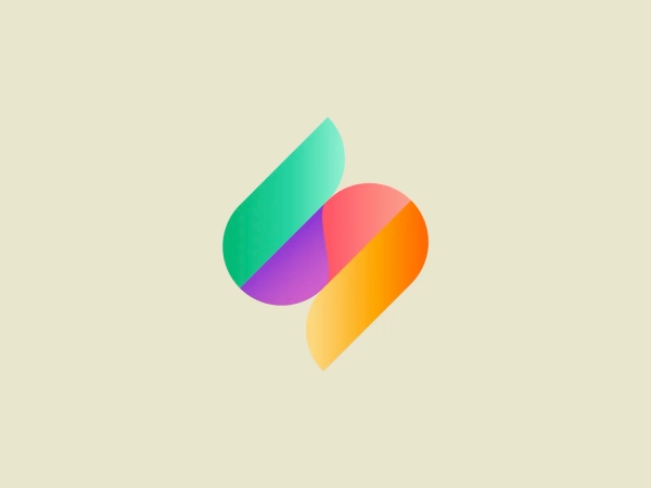 The Sezzle logo showcases an abstract design with two overlapping shapes resembling leaves or petals. The right shape transitions from a warm orange at the bottom to a deep red at the upper end, while the left shape transitions from a teal green at the top to a vibrant purple at the bottom. The overall aesthetic is modern and minimalistic, with a dynamic feel suggested by the gradients and curvature of the shapes. The interplay of colors creates a sense of depth and dimension, notwithstanding the logo's flat design.
