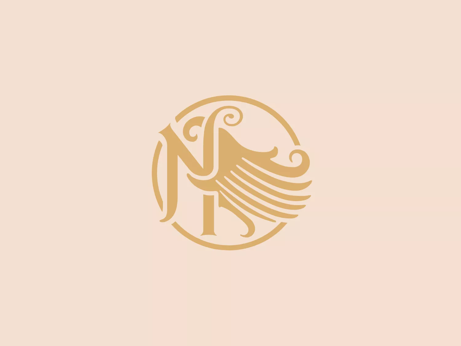 The Nemiroff logo showcases an elegant and stylized monogram placed within a circular boundary. The integrated monogram forms a fluid and ornamental design, likely representing initials. Presented in a gentle, muted gold color, it exudes luxury and refinement. Its design fuses curvilinear elements reminiscent of Art Nouveau styles with the sleekness of modern minimalism, resulting in an overall effect of sophistication and timeless appeal. Noteworthy aspects include the clever merging of letterforms and the use of negative space to outline shapes.