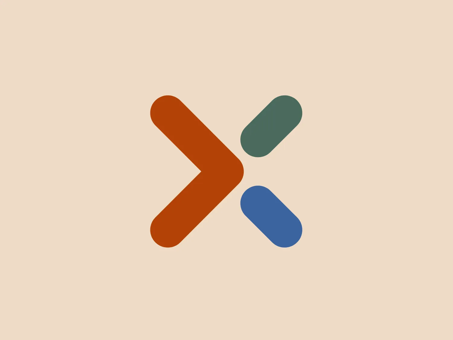 The logo for Experis is a stylized abstract design featuring a combination of geometric shapes implying motion or connectivity. It includes three elements: an orange boomerang shape, a teal pill-shaped element, and a blue pill-shaped element. The shapes are flat with no gradients or textures, providing a modern and clean look. The color palette is earthy and muted yet vibrant, conveying reliability with a contemporary twist. A subtle and light background would complement the logo well.