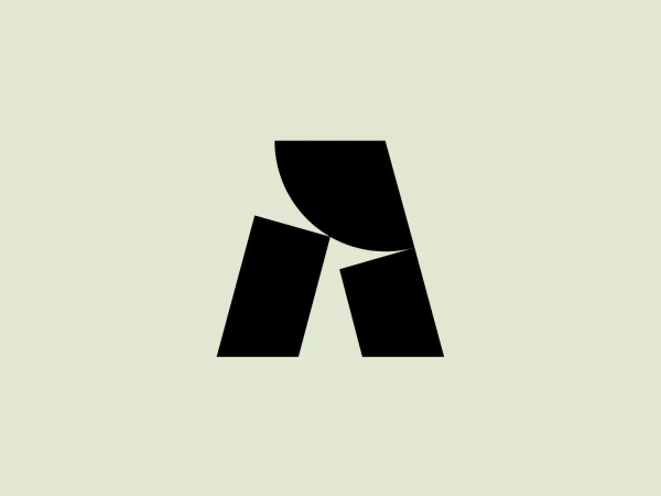 The Atlas Materials logo features a modern, abstract design consisting of three bold, black geometric shapes interacting with each other. The logo includes a vertical rectangle on the left, intersected by a slanting parallelogram in the center, and an inverted, truncated triangular shape on the right. This design uses solid black against a white background for high contrast, emphasizing its stark, bold lines and minimalist aesthetic. The logo suggests stability and innovation through its dynamic yet simple structure, and it would maintain its visual impact on a lighter background.