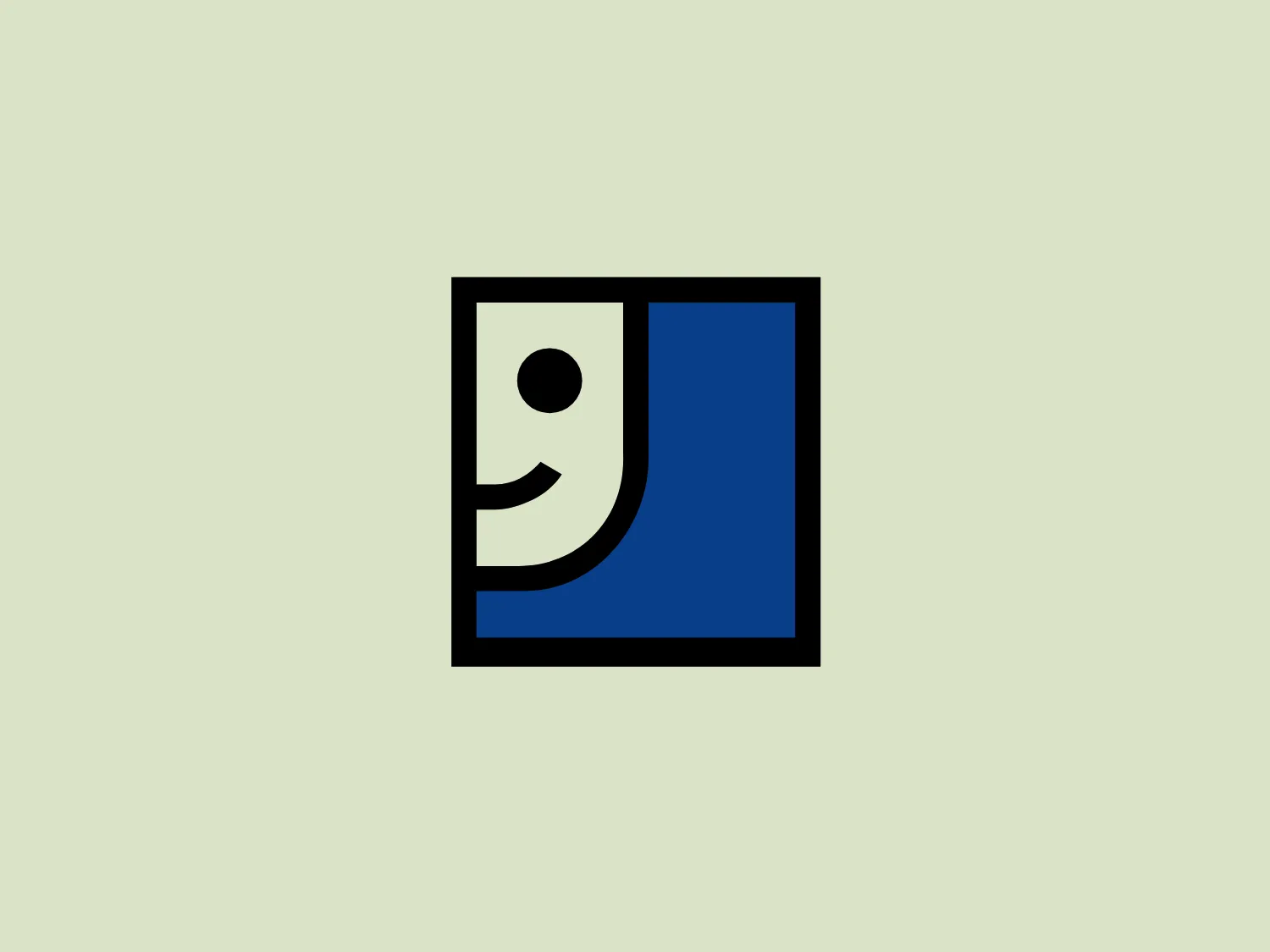 The Goodwill logo features a stylized human figure within a square, appearing in a joyful pose with a raised arm that suggests movement or celebration. The modern, dynamic design utilizes bold, sharp lines and a contrasting color scheme of white against a deep blue background and black, creating a sense of energy and professionalism.