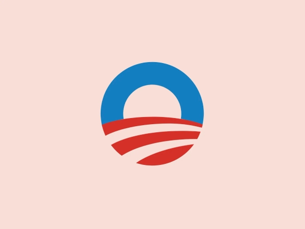 The Obama logo features a stylized, abstract design resembling a sunrise or sunset within a circular shape. The main elements include a blue semi-circle arc on the top and three red, curved lines below it, representing rays of light or waves. The blue has a rich, vibrant tone, while the red adds a dynamic contrast. The design is clean, modern, and suggests movement or progress. It has a flat and minimalist appearance due to the absence of gradients or shadows. The simplicity and bold use of colors create a striking and easily recognizable symbol.