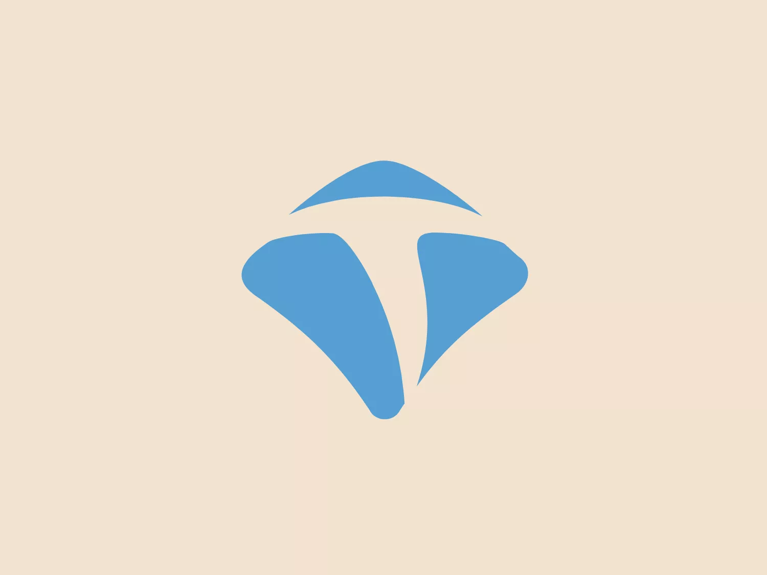 The Telos logo is an abstract design featuring three shapes arranged to imply a triangular or pyramidal form. Two larger swooping elements in a deeper shade of blue form the sides, while a thinner, arch-like shape in a lighter blue crowns the top. The modern, minimalist style conveys a sense of dynamic movement or convergence. The use of gradient within the shapes gives the logo a more three-dimensional feel. Its simplicity allows for versatility and easy recognition at various sizes and contexts.