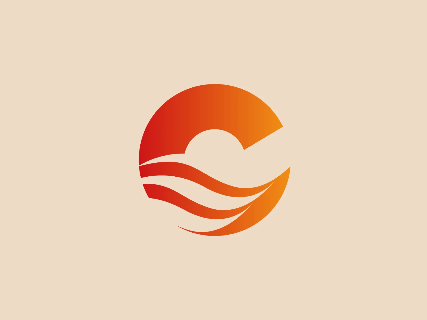 The Costa del Sol logo features an abstract circular design, stylized as if to conjure the image of a sunrise or sunset over waves or rolling hills. The primary elements consist of three overlapping arcs or ribbons in shades of orange to deep red-orange, with gradients creating a dynamic sense of movement and depth. The design is modern and clean, with curves that flow smoothly to suggest positivity and energy. The color scheme leans warm and would stand out well against a variety of backgrounds.