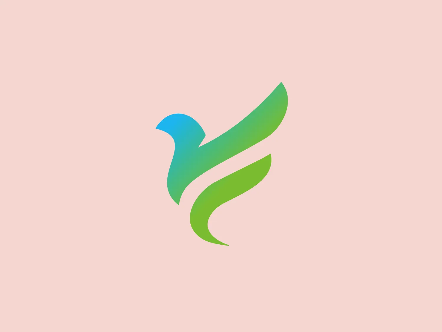 The Fursaty logo features an abstract bird in flight, composed of three smooth, flowing shapes representing the bird's wings and body. The color palette transitions from a fresh, teal blue at the head, through various shades of green, to a deeper, grass green at the tail, creating a sense of movement and natural vibrancy. The design has a modern, organic feel, with clean lines and gradient colors that give it a dynamic and uplifting character. A suitable background color that would complement this logo and maintain its natural and airy aesthetic would be a soft, light peach tone.