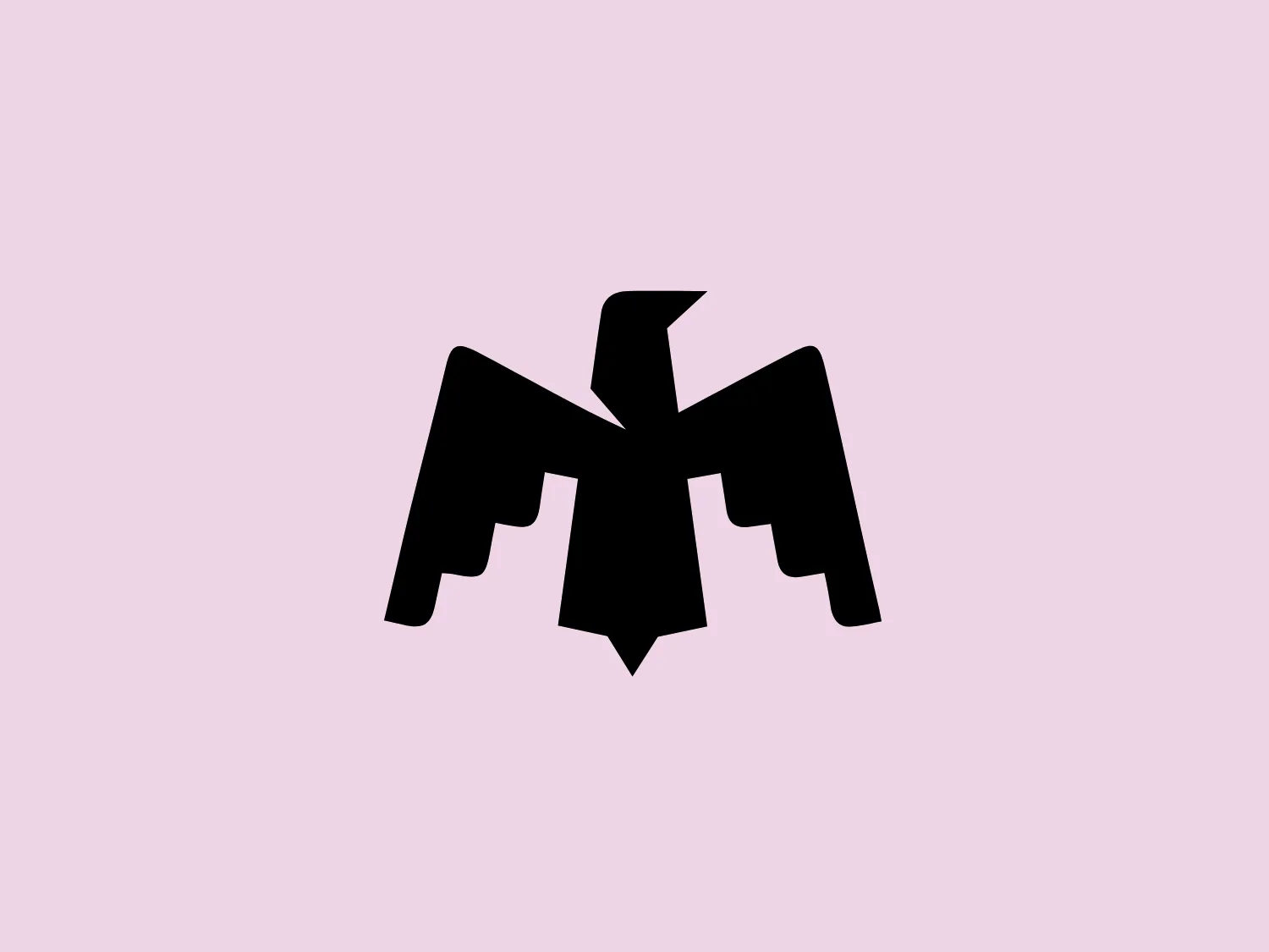 The Maha Festival logo is a stylized, abstract design resembling a bird in flight viewed from the front, with its wings outstretched. The aesthetic is modern and minimalistic, composed of solid, geometric shapes that give it a bold and dynamic feel. The entirely black color provides high contrast and would stand out well against a lighter, softer background. An interesting feature is the negative space in the center, which forms what can be perceived as the bird's head and beak, pointing upwards.