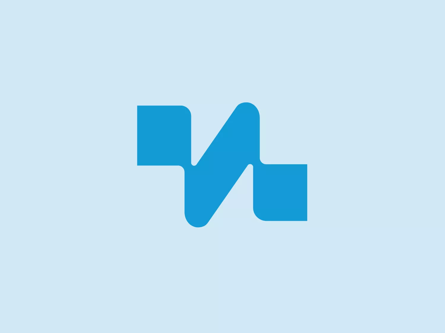 The NorEngros logo features a stylized, abstract letter "M" with geometric qualities. It consists of three adjoining rectangles at unconventional angles, creating an interconnected pathway that resembles a continuous line moving horizontally with two peaks. The logo is rendered in a bright, solid blue color with a modern and clean aesthetic that conveys a sense of innovation and dynamism. Its simplicity allows for versatile application, but it is bold enough to stand out for brand identification.