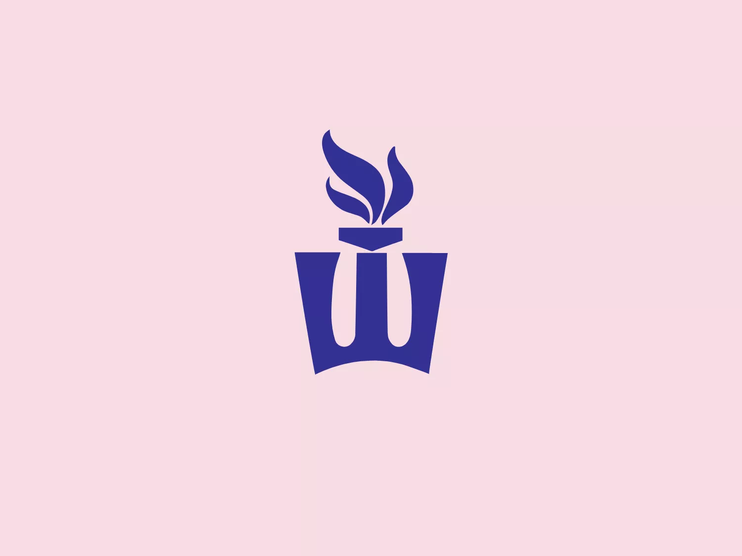 The Winona State University logo features a stylized graphic that combines a lowercase letter 'u' with a crown-like shape at the bottom and two abstract flame or leaf-like shapes emanating from the top. The entire logo is rendered in a vivid shade of purple, which suggests a sense of creativity and regality. The design style is modern and minimalist, with clean lines and curves creating a balanced, symmetrical appearance. The flame or leaf-like elements add a dynamic quality, implying energy, growth, or transformation.