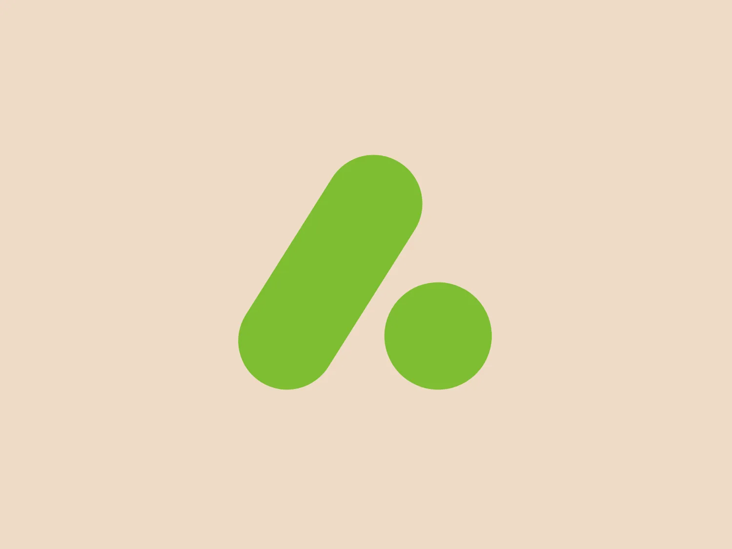 The image features a minimalist logo design for Aura Light, consisting of a stylized green lowercase "i" without the dot. The letter is composed of two shapes: a long, vertical pill-shaped rectangle for the body, and a perfect circle for the dot, which is placed detached and to the bottom right of the rectangle. The color of the shapes is a flat, vibrant green that implies freshness and growth. The aesthetic is modern and sleek, implying a brand identity that values simplicity and contemporary design. There is no additional ornamentation, suggesting a direct and accessible approach to branding.