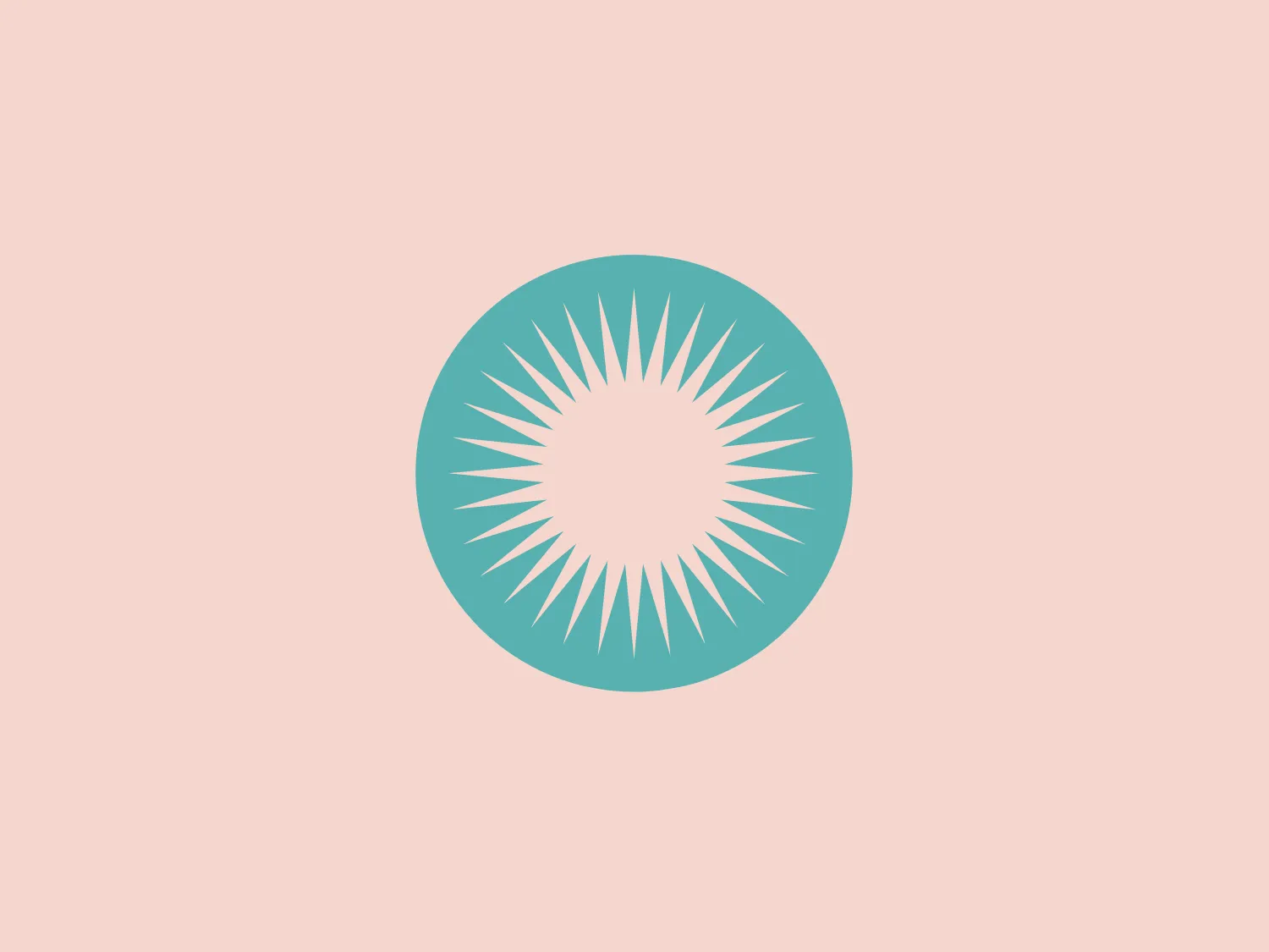 The Ironwood Optometry logo features a stylized circular shape with an array of uniform, pointed rays emanating from its center, giving it a sunburst or starburst effect. The design is simple yet dynamic, conveying a sense of energy or radiance. The color of the shape is a soothing teal or turquoise, which contrasts sharply with the white of the rays and the background, making the image pop. This particular shade of teal is tranquil but also carries an invigorating quality due to its brightness and saturation.