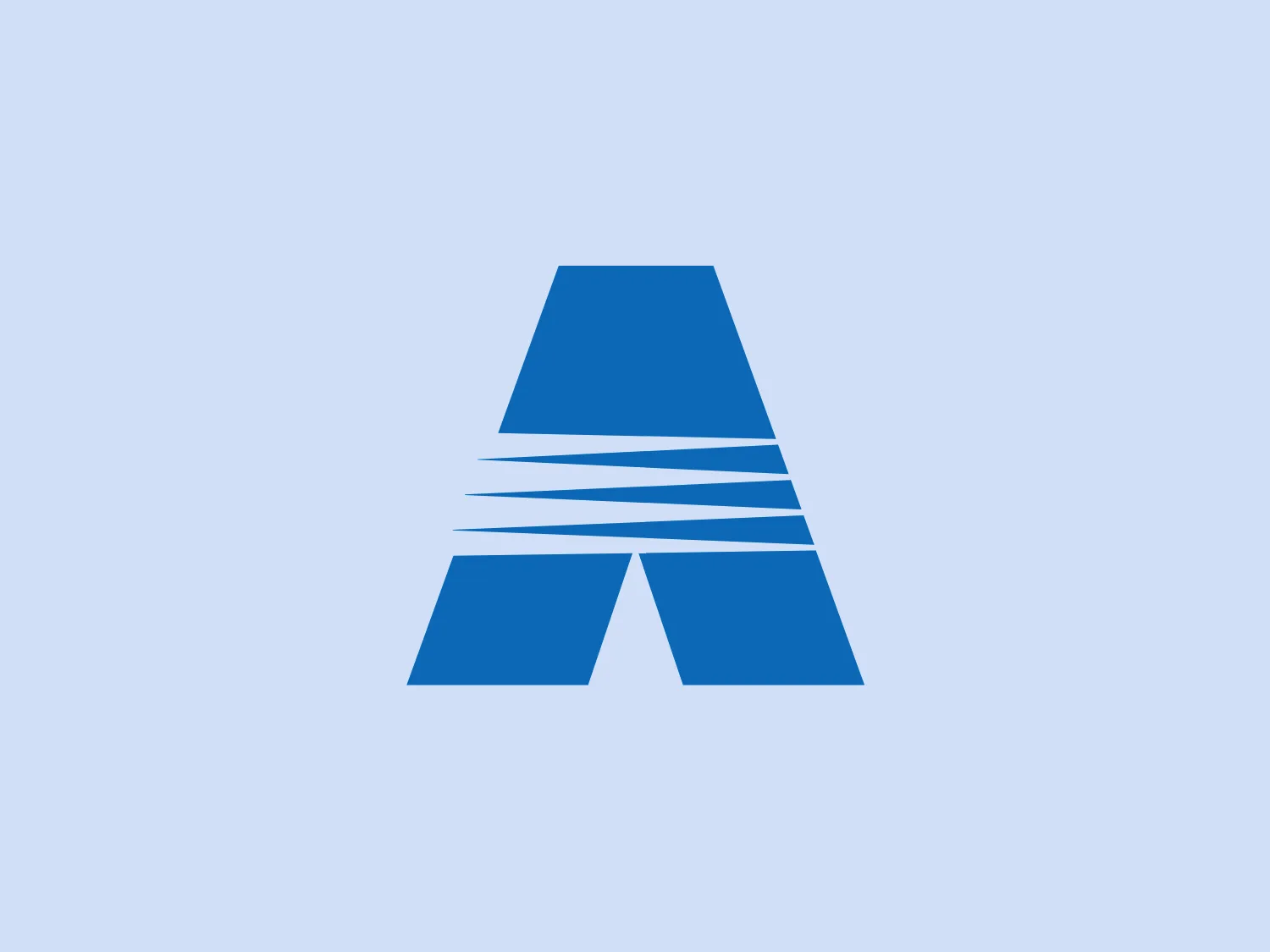 The image depicts a stylized capital letter "A" in a solid blue color. The letter has a bold, geometric design with sharp angles and straight edges that give it a modern and structured appearance. Within the negative space of the "A," there are three horizontal white lines that add dimension and represent movement or speed. The lines taper towards one end, suggesting perspective and depth. The overall design is simple, clean, and would scale well for various uses. The color and graphical elements suggest strength and innovation.