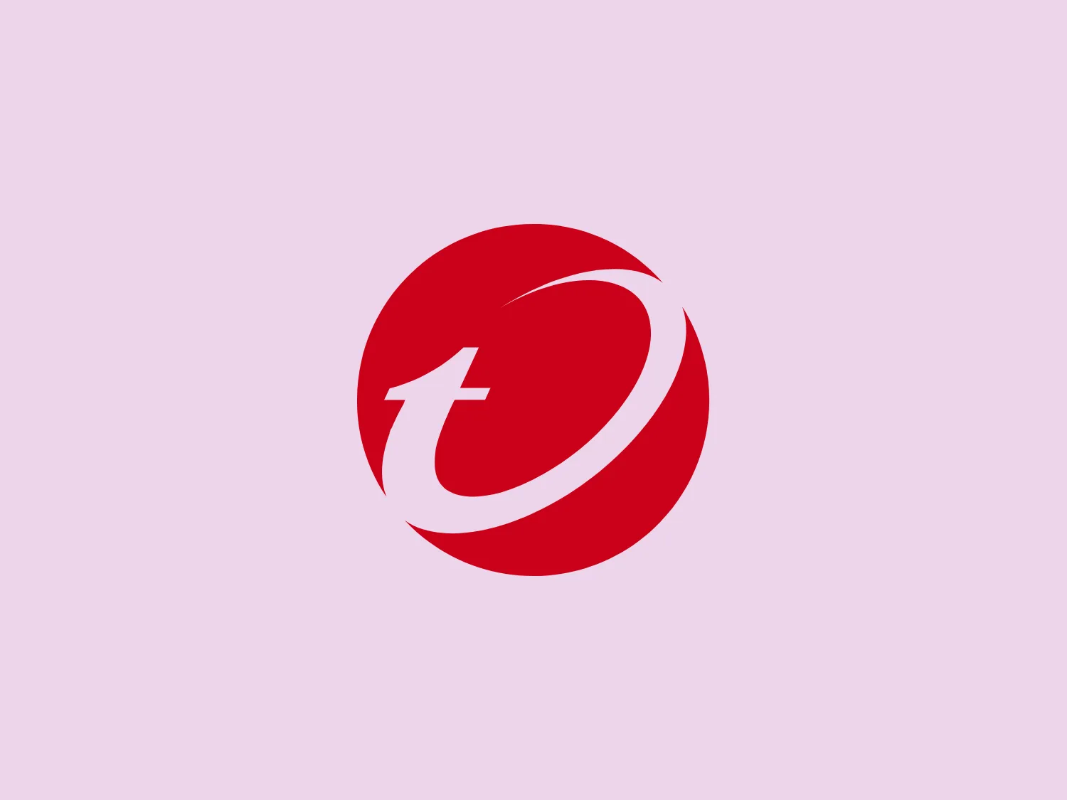 The Trend Micro logo features a stylized letter 't' in white, with a dynamic, swooshing line that circles around it, suggesting motion and energy. The 't' and the line are set against a vibrant red circular background. The design is minimalist and modern, with the use of negative space creating the impression of the letter. The contrast between the red and white is stark and eye-catching, with the circular form giving a sense of completeness and unity.