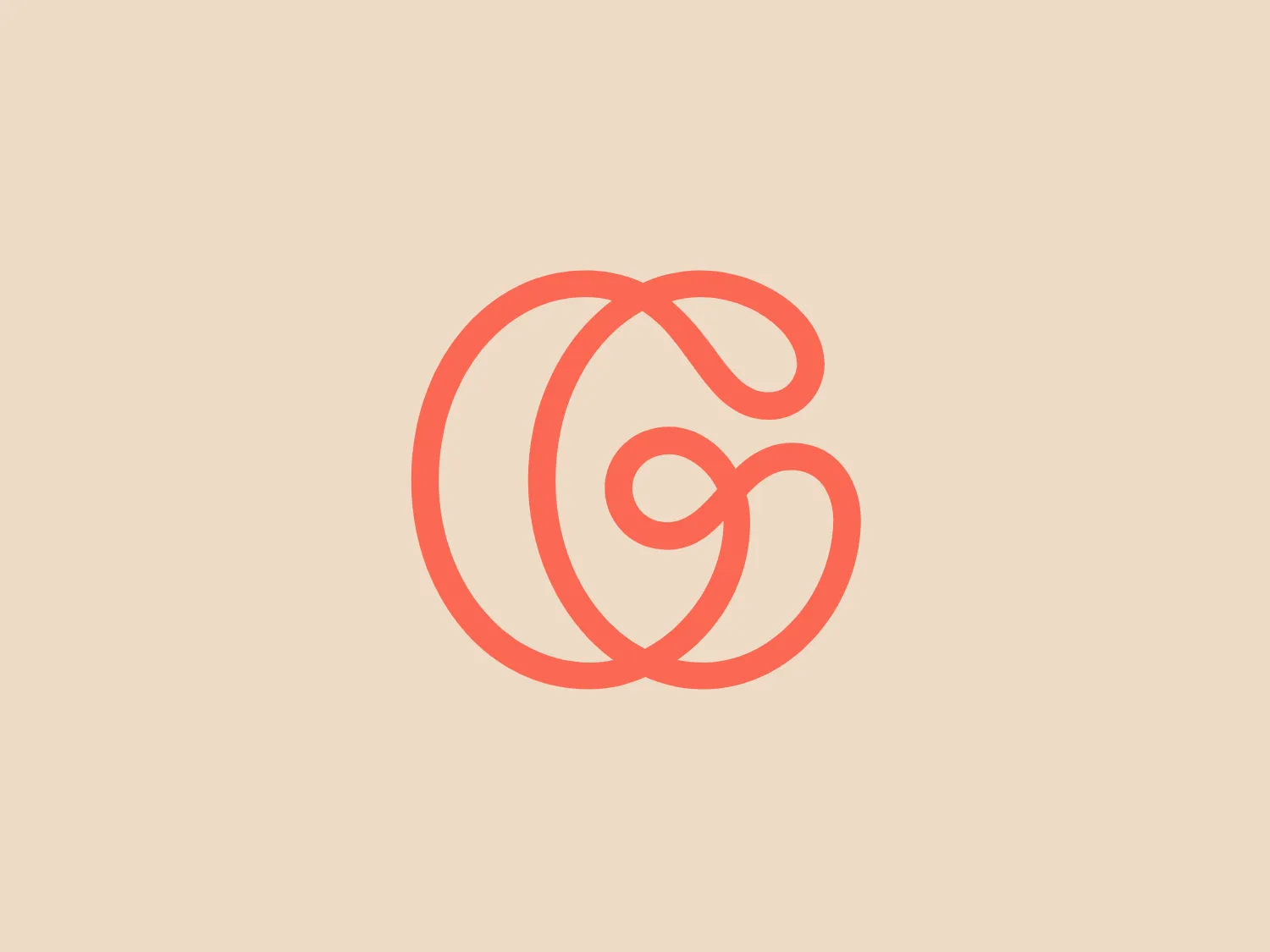The Gymondo logo features an abstract, continuous line design that creates a sense of flow and elegance. The main figure resembles a stylized, swirling script or perhaps a monogram, with loops that suggest a lowercase 'e' or 'g', all interconnected in a smooth, cursive manner. The color of the logo is a soft coral tone, which is both modern and inviting. A delicate balance is struck between the boldness of the lines and the gentility of the overall shape, giving the Gymondo logo a sophisticated and friendly aesthetic.