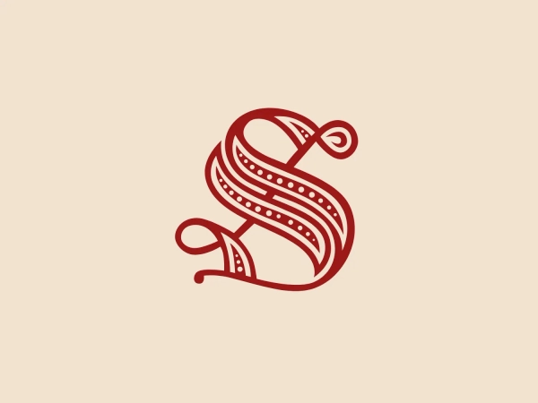 The Senato della Repubblica logo features a stylized design with elegant, curved lines resembling calligraphy or ribbon-like forms. It incorporates decorative dots and a loop, giving it a classic yet modern aesthetic. The logo is a rich shade of red that contrasts beautifully against a light background.