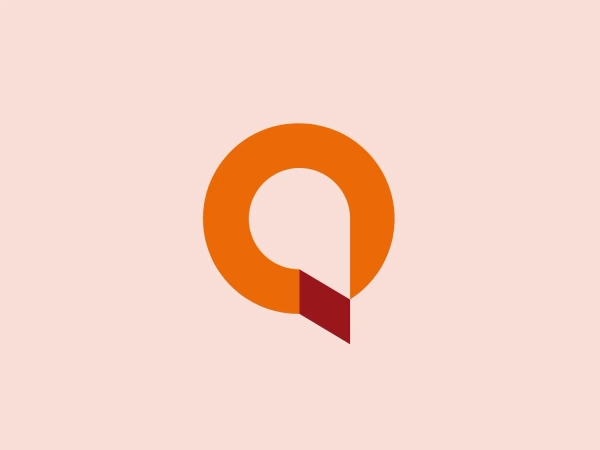 The QTRADO Logistics logo is a modern, minimalist design showcasing a stylized letter "Q." The design includes a bold orange circle forming the majority of the "Q," accompanied by a burgundy triangle serving as the tail or descender of the letter. The orange circle is open, with a subtle break where the triangle is inserted, implying the crossline of the "Q." The vibrant and saturated orange provides a strong contrast against the deep burgundy, creating a clean and abstract geometric aesthetic suitable for technology or creative industries.
