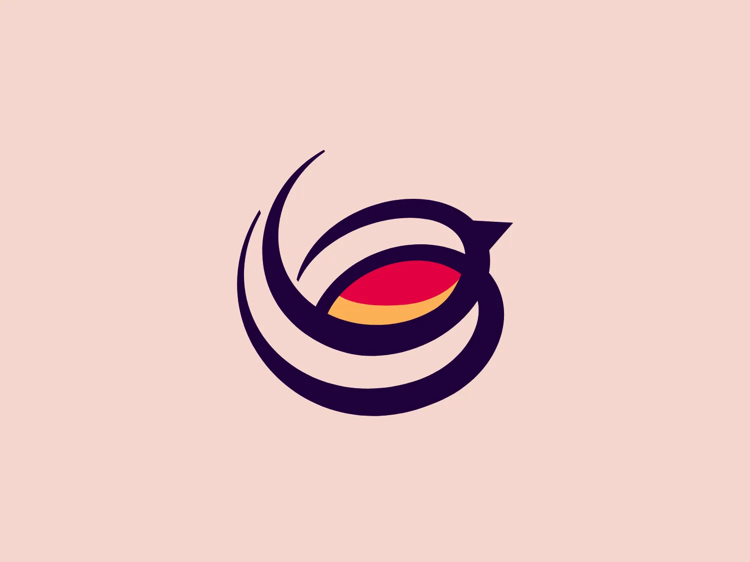 The Blackbird Health logo features an abstract design with a dynamic feel, consisting primarily of fluent, swirling shapes that suggest motion. At the core of the swirl is an eye-like element, composed of a pink and yellow gradient ellipse, cradled within a swoop of deep purple that also forms a partial border of the outer swirl. The overall aesthetic is modern and sleek with a limited color palette that conveys creativity and vision. The shapes give the impression of layers, with the purple lines leading the eye around the design in a circular motion.