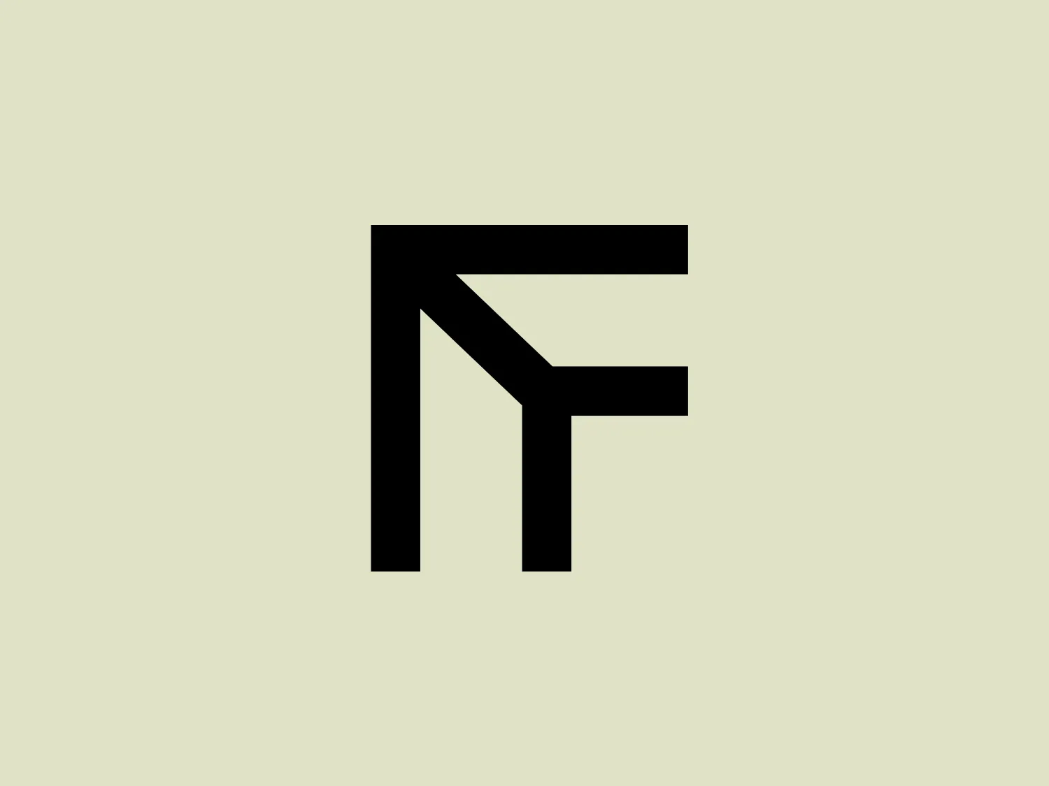 The image presents a stylized, minimalist logo consisting of two conjoined black characters resembling the combination of a capital "F" and a lowercase "f". The "F" is dominant, bold, and positioned vertically, while the "f" intersects halfway down the first character's vertical stroke, extending horizontally to the right. The characters share a common horizontal axis, giving the impression of fluidity and connectivity. The aesthetic is simple, modern, and could be interpreted as conveying strength and innovation. Given its minimalist design, a background color that complements without overpowering the logo would be ideal.