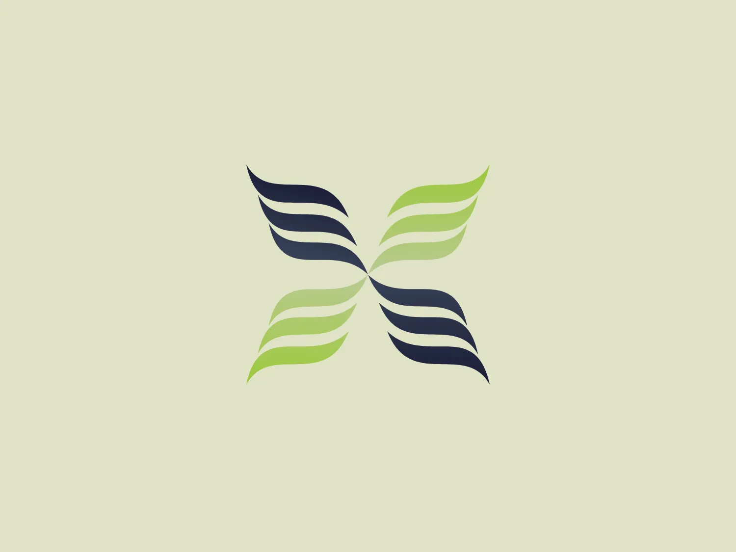 The logo presented for FlexiSAF is a stylized representation of a butterfly or flower, composed of four elongated leaf-like shapes. The top two shapes are colored in dark blue, while the bottom two carry a bright green hue, creating a visual contrast that suggests natural elements like water and foliage. The shapes are arranged to form a symmetrical, X-like configuration, giving the impression of a dynamic and organic form. The overall design aesthetic is minimalist and modern, with a clean and simple use of lines and color gradients that add depth and movement.