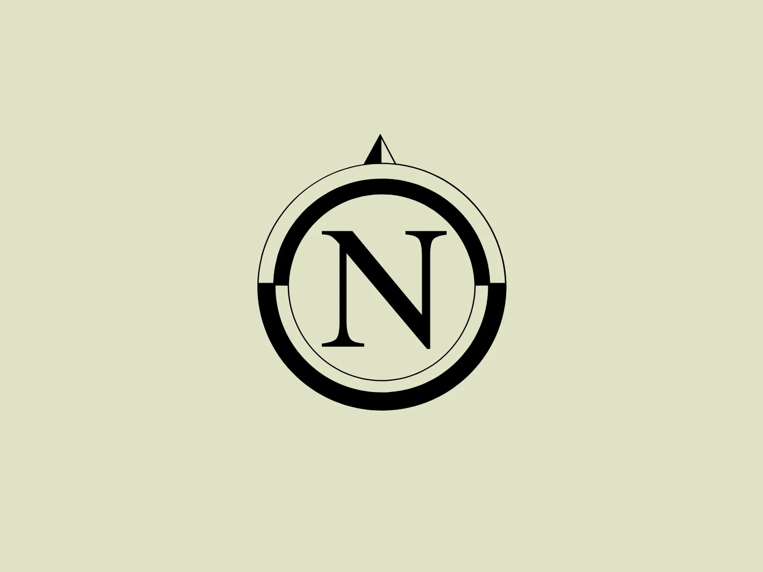 The Nettwerk Music Group logo features a monochromatic design with a bold, black uppercase letter 'N' centrally placed within two concentric circles. The 'N' is stylized with sharp, clean lines and has a modern serif look. It is encased by a thick black ring, which is encircled by a thinner black ring, suggesting precision and a classic, timeless aesthetic. The outermost circle features an upward-pointing triangle that intersects the top of the circle, adding a directional or navigational element to the design. Given the stark and classic nature of the Nettwerk Music Group logo, a subtle and neutral background would complement it well.