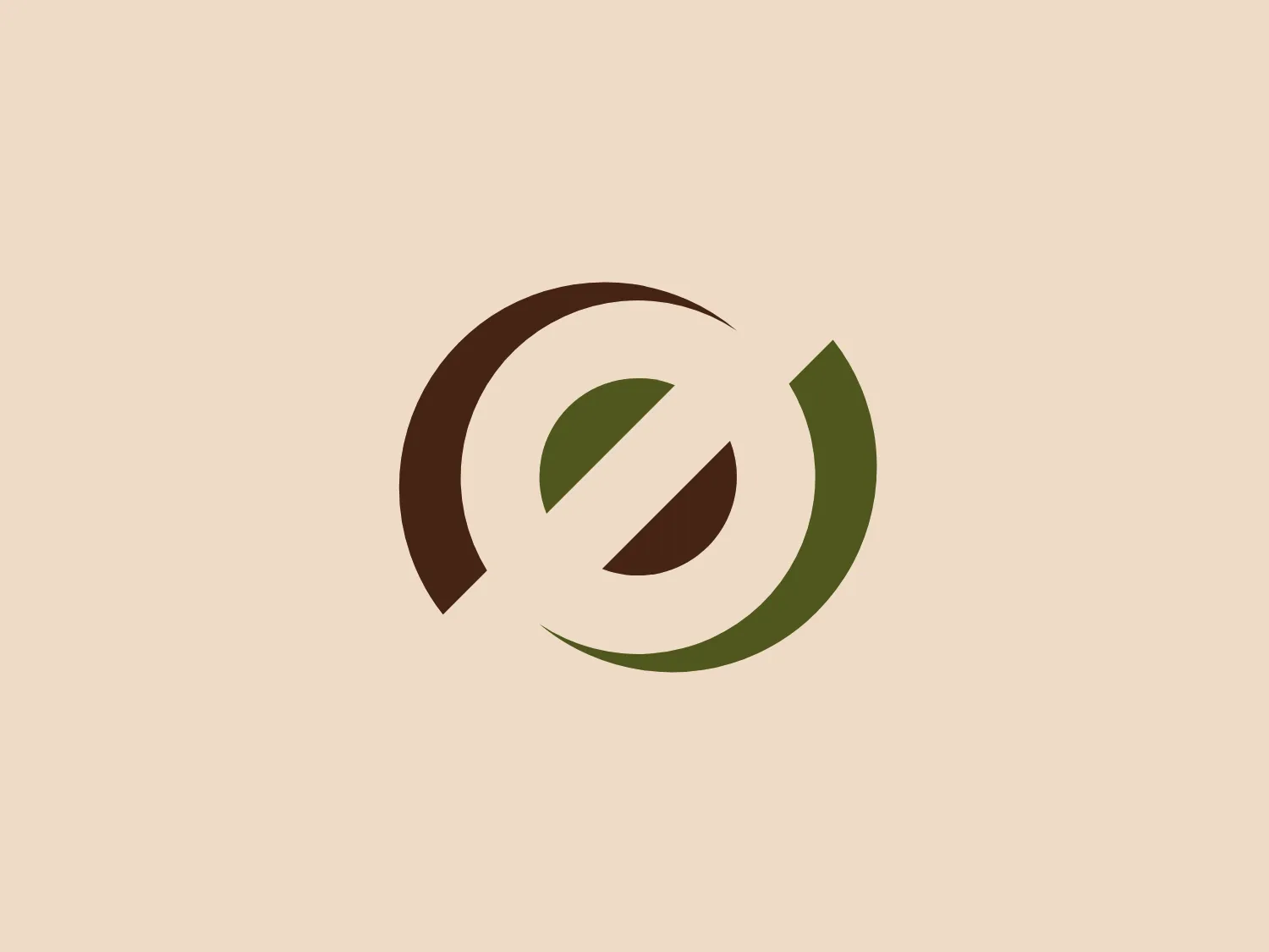 The Økotaste logo features a stylized, abstract shape that resembles a combination of a leaf and a swoosh. It uses two colors: a dark, earthy brown on the left side and a vibrant, leafy green on the right, creating a sense of natural contrast and balance. The design has a dynamic and organic feel—there is a sense of motion and growth. The curvature of the shapes suggests a natural flow while also forming a loose, incomplete circle in the middle, emphasizing sustainability or continuous movement. A hex code that would provide a subtle and warm background complementing the logo's natural and eco-friendly aesthetic is #F2E2D0.