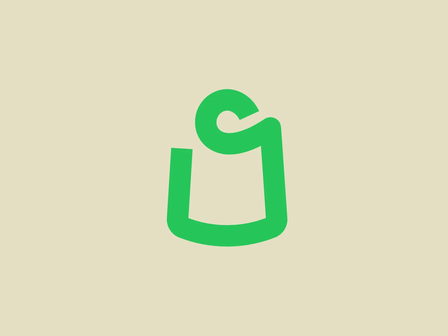 The Shipt logo features a stylized depiction of a shopping bag with a vivid green shade that seamlessly merges the handle with the body. The design is modern, minimalistic, and projects eco-friendliness and simplicity, with a playful twist on a common object. The handle forms an elegant spiral at the top, suggesting accessibility and movement. A subtle, light background color complements the logo nicely while providing sufficient contrast to keep the focus on the green color.