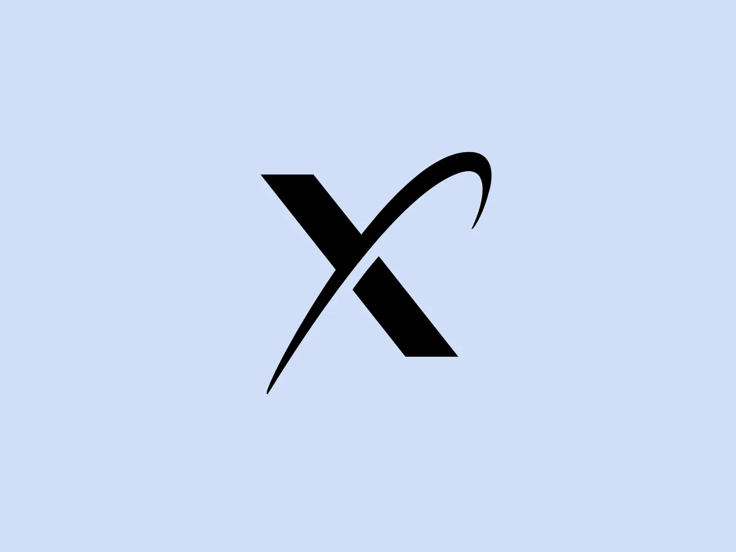 The Xprize logo is a stylized abstract mark resembling an 'X' with a minimalist design, featuring clean lines, sharp points and a gentle curve creating a dynamic sense of movement. The mark is bold with solid black filling, exemplifying a modern and sophisticated aesthetic. The logo's subtle variation in line thickness adds an elegant touch to the overall simplicity of the design.
