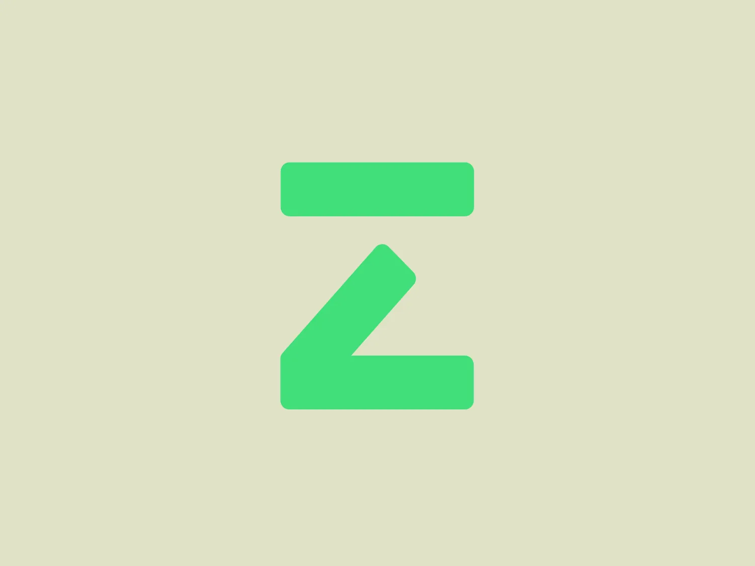 The Zego logo features a stylized letter "Z" with a modern and dynamic look. The bold and geometric shape with clean, sharp edges reflects modernity and efficiency. Rendered in a bright shade of green, it emanates a fresh and energetic vibe. The minimalist design and absence of text convey a focus on branding and recognition, while the color and simplicity allow for versatile applications. An ideal hexcode color for the background is #E5E7D0, providing a subtle contrast while maintaining the logo's vibrant and contemporary feel.