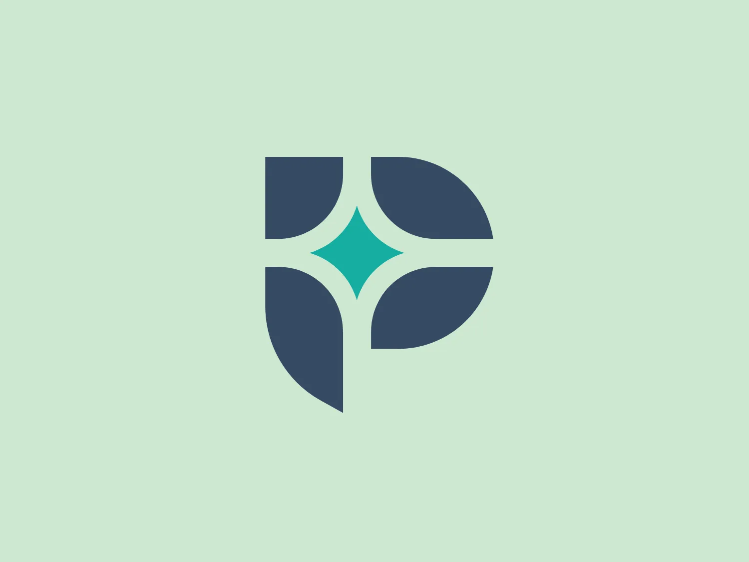 The Precision Group logo features a simple, modern design reminiscent of a stylized shield or flower. It is composed of four large, dark grey petal-like shapes converging in the center, with each 'petal' having a subtle curve inward towards a bright teal diamond-like shape at the core. The contrast between the dark grey elements and the teal centerpiece creates a visually appealing effect, conveying a sense of protection or unity. The shapes are arranged to form a balanced and symmetrical emblem. Overall, the design uses geometric simplicity to create an elegant and contemporary visual identity.