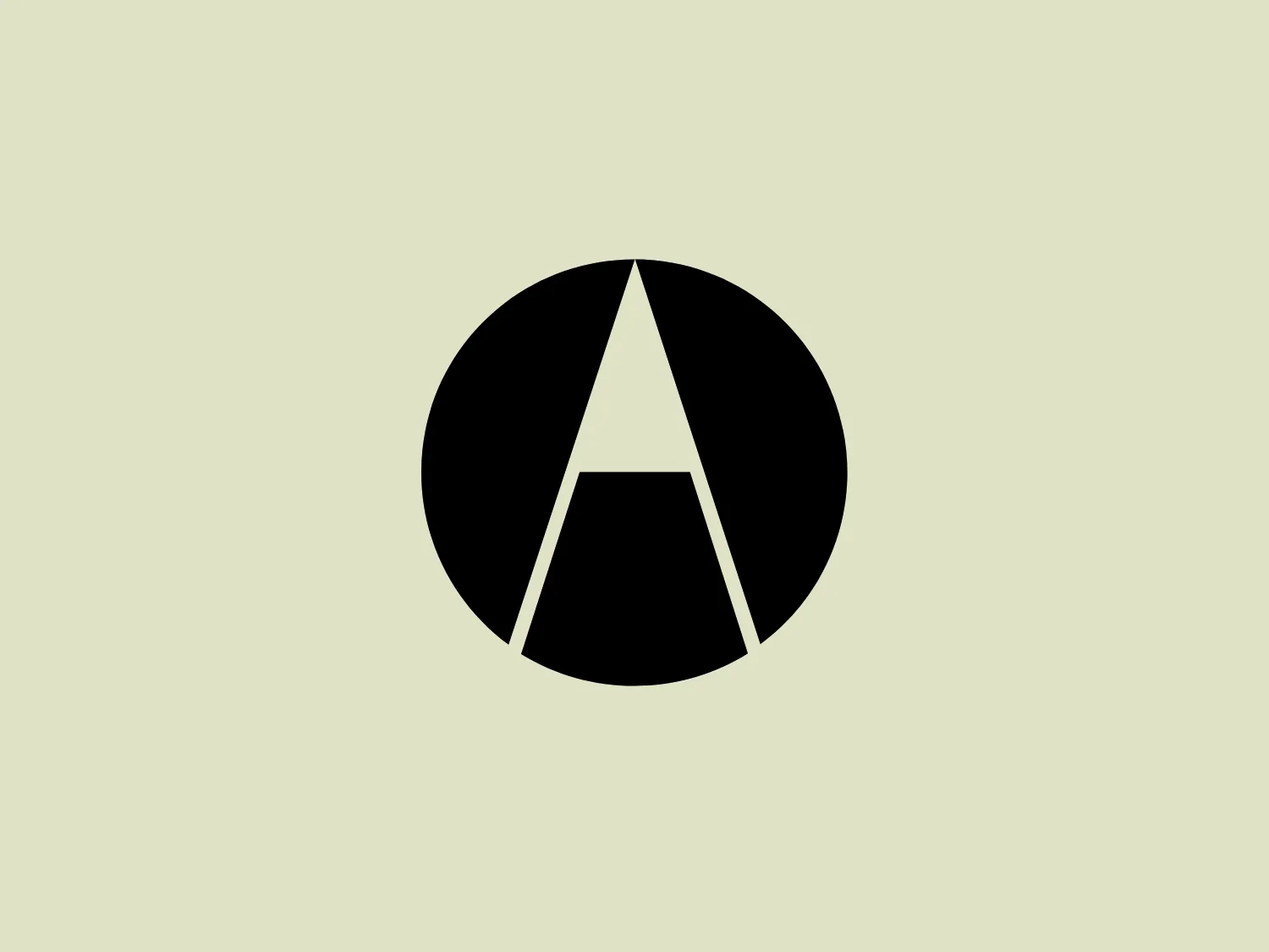 The logo depicted features a minimalist design consisting of a black circular shape enclosing what appears to be a stylized letter 'A' or a tent-like structure. The 'A' shape is formed by an inverted solid black triangle atop a crisp white trapezoid, creating a stark contrast and adding visual depth. This geometric design suggests stability and professionalism with its sleek, clean lines and use of negative space to reinforce the letter's form. The simplicity of the design would stand out against a light, unobtrusive background, offering a modern and stylish aesthetic.