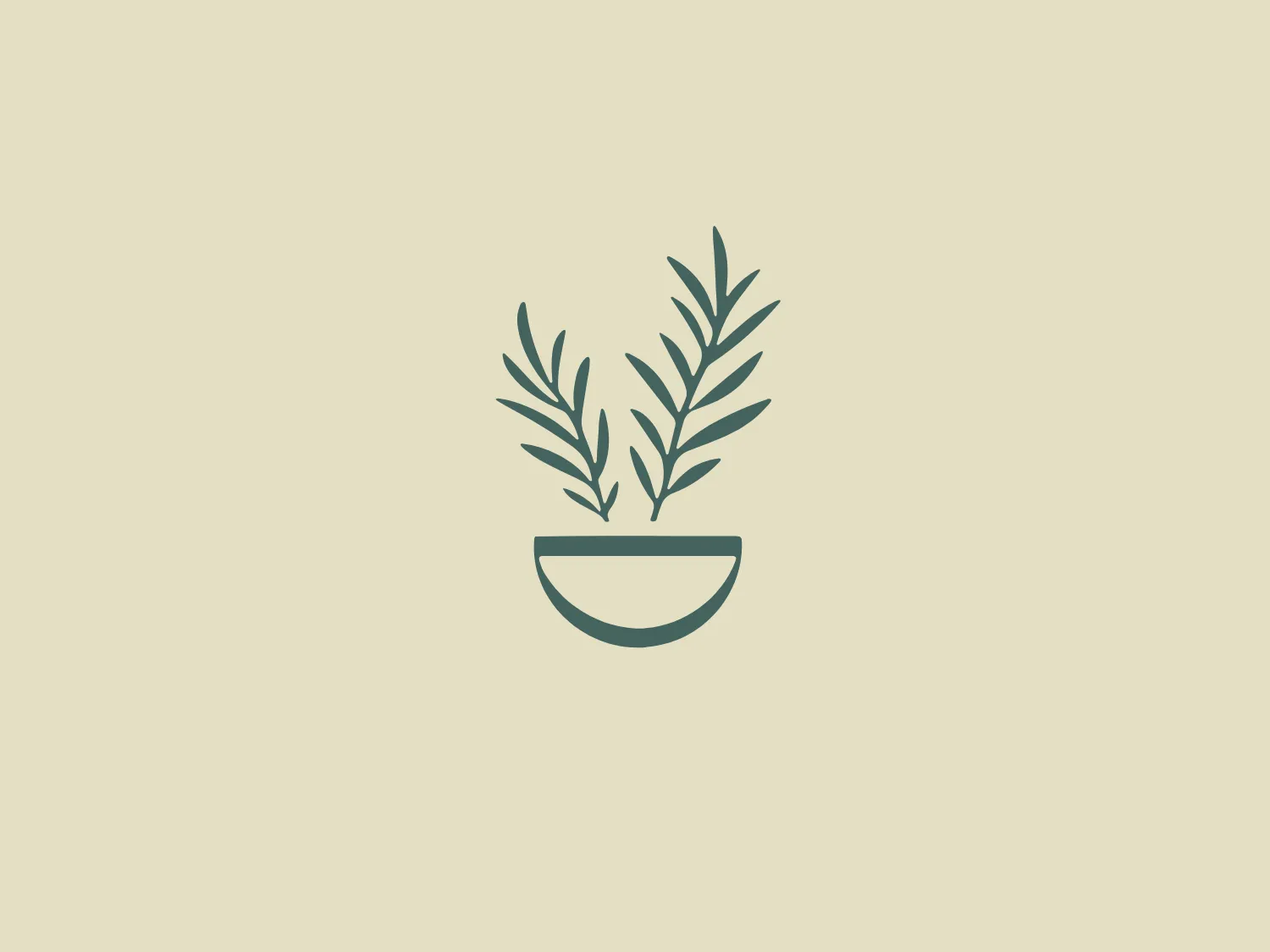The Down to Earth Nutrition logo showcases a minimalist design with two stylized botanical elements, reminiscent of olive branches, extending symmetrically upwards from a simple, half-oval shape at the base. The design exudes a clean and organic aesthetic with a soft, muted green color, creating a sense of nature and tranquility. The overall look of the logo is modern, sleek, and perfect for brands associated with health, wellness, or nature-oriented products.
