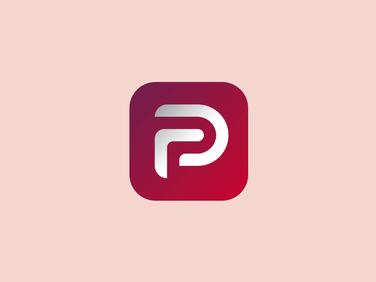 The Parler logo features a stylized letter 'P' in shades of pink and red, with a three-dimensional white gradient effect. The 'P' is designed with a modern, flowing curve, contained within a rounded square with a gradient transitioning from magenta to a darker shade at the bottom. The overall aesthetic is fresh, modern, and dynamic, indicating forward motion or progress.