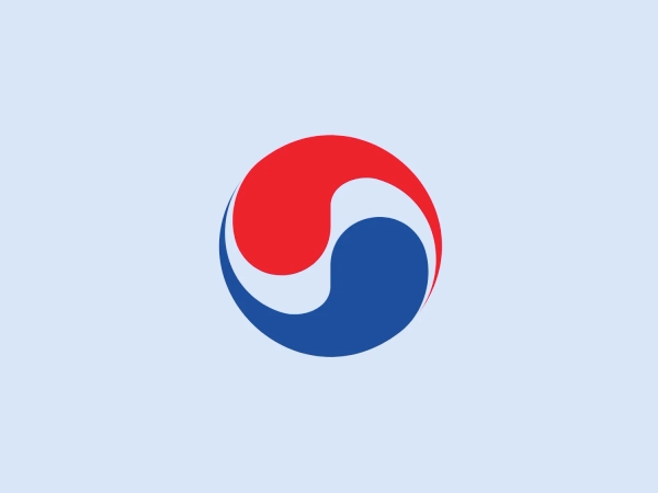 The Korean Air logo is represented by a circle composed of two mirroring teardrop shapes, creating a balanced and dynamic visual effect. One side is a deep blue, while the other is a bold red, symbolizing harmony and duality. The arrangement resembles the yin and yang symbol, representing complementarity and interconnectedness. The point where the colors meet forms a perfect S-curve, emphasizing flow and continuity. The logo exudes unity and simplicity with clean lines and no additional embellishments.