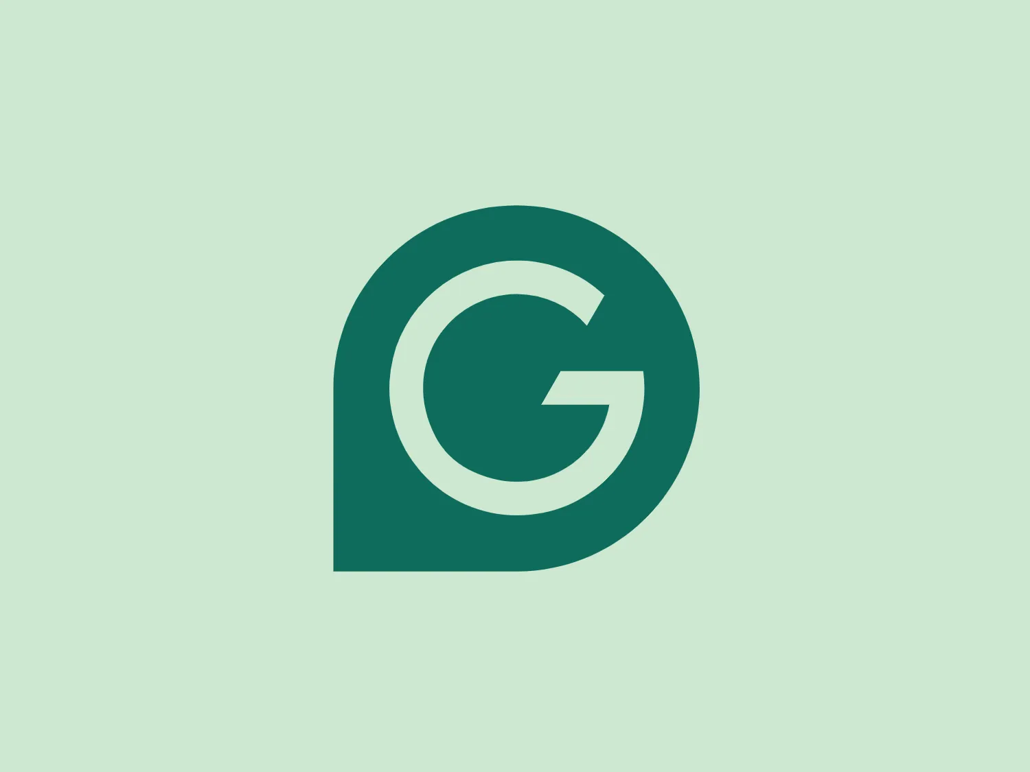 The logo features a stylized letter "G" in white on a rich, dark green background. The design of the "G" is modern and bold, with a geometric cut that gives the impression of motion or a loop. The "G" is encased within a darker green rounded shape that resembles a chat bubble or a thought bubble, reinforcing the idea of communication, guidance, or a tech-oriented brand. The color contrast is stark, providing a clean and professional look. The simplicity of the design lends itself to versatility across various applications.