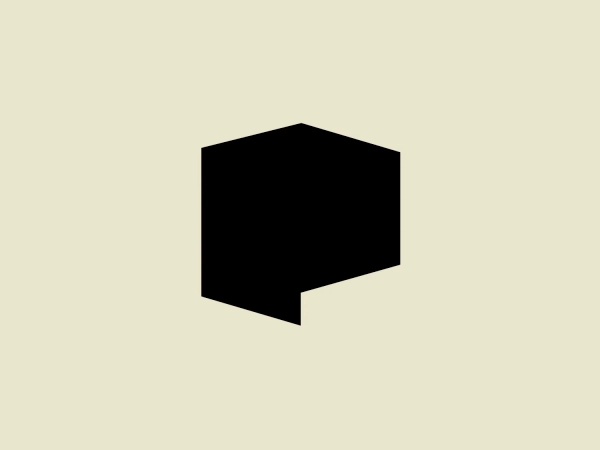 The Pooliestudios logo showcases a minimalist black hexagon with one extended side folded beneath, creating a three-dimensional effect. The modern, sleek aesthetic utilizes a monochromatic palette and geometric simplicity, with clean, sharp edges and lines promoting a professional and contemporary feel. The clever use of perspective and shadow creates the illusion of a cube viewed from an angle.