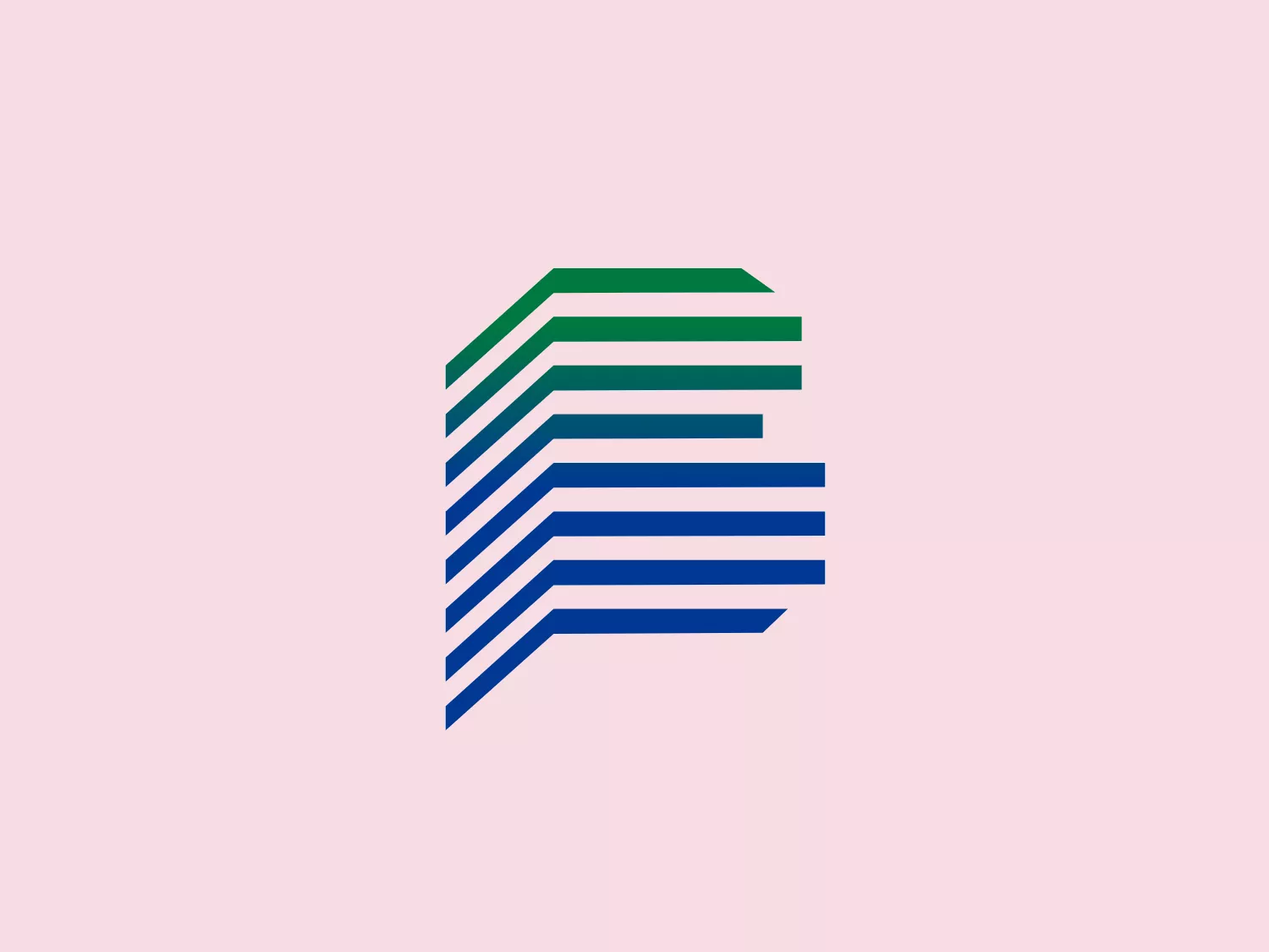The Bridgeport Regional Business Council logo features a stylized design that resembles a three-dimensional abstract shape resembling the letter "D" or a semi-circular building facade, created by a stack of horizontal lines of varying lengths. The logo utilizes a gradient of colors ranging from deep green at the top through various shades of blue to dark navy blue at the bottom, lending a sleek and modern look while conveying depth and dimensionality. Its simple yet sophisticated geometry and use of negative space give it a clean and professional appearance.