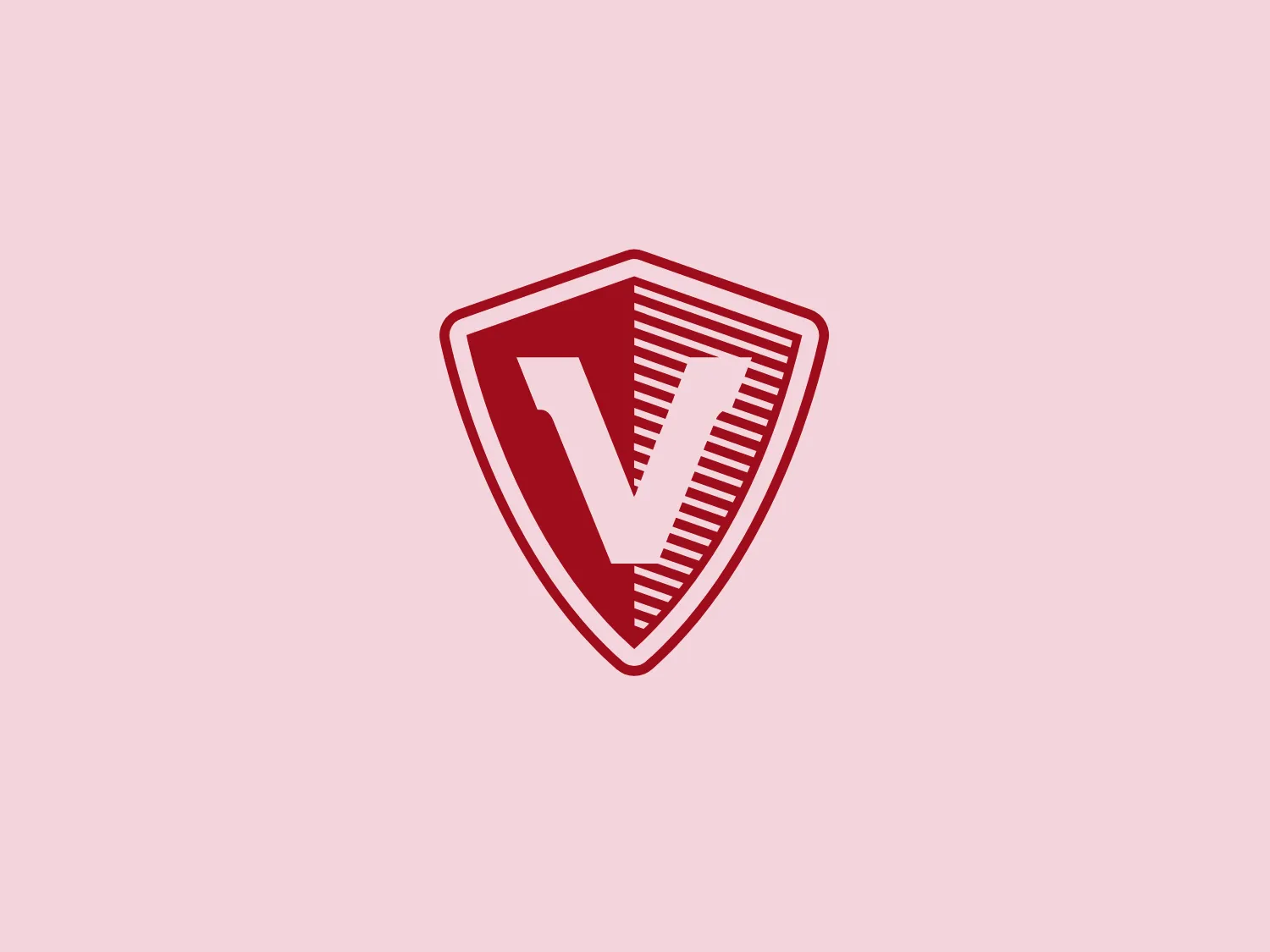 The VaultPress logo features a bold capital 'V' centered within a shield-like shape, primarily in a rich, deep red hue. The shield outline has a moderately thick border with subtle notches, adding a slightly rugged feel to the design. The 'V' itself has a set of evenly spaced, horizontal lines running across it, providing texture and depth and accentuating the letter's solid, geometric appearance. The background of the shield incorporates vertical lines which seem to echo the texturing within the 'V', creating a harmonious and aesthetically pleasing contrast. The overall design conveys strength, protection, and vigor, with a modern and minimalist aesthetic.