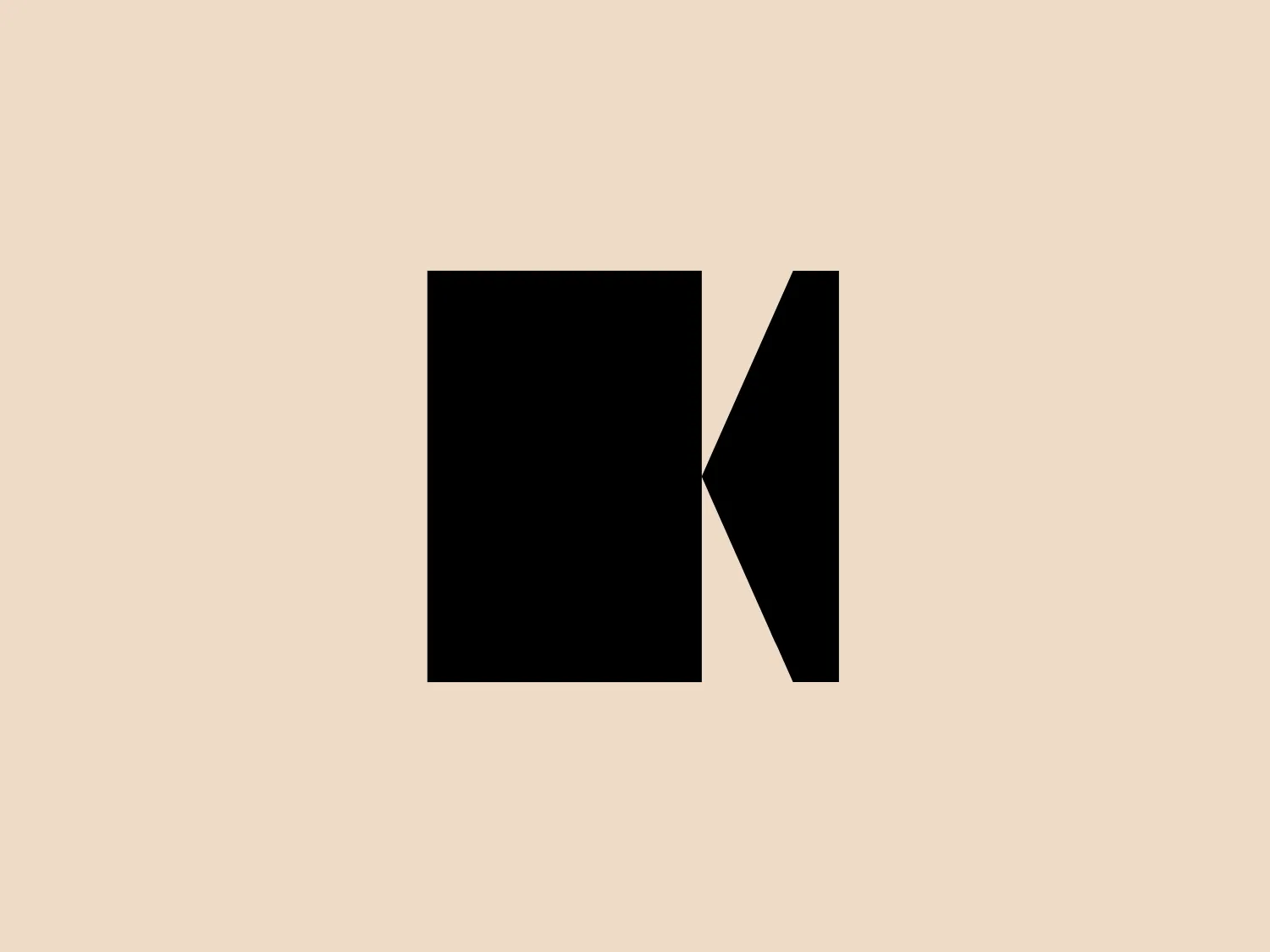 KEF logo: The logo features a minimalist and modern representation of the letter "K," composed of a solid black square and a black right-angled triangle. The square forms the vertical line of the "K," while the triangle, with its hypotenuse removed, represents the angled lines. The design utilizes negative space, making it adaptable and easy to recognize. A soft and subtle background would complement its simplicity and strong use of negative space well.