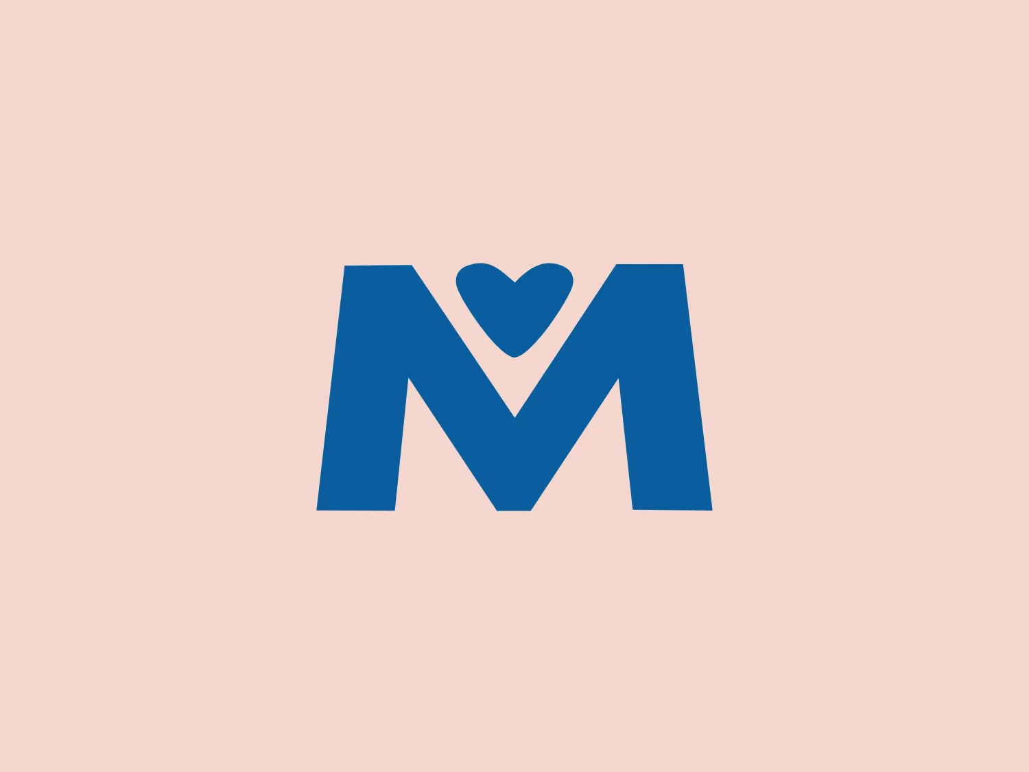 The Metro Ministries logo is a stylized representation of the letter "M" with a small heart centered above it. The "M" is bold and geometric, with sharp angles and a consistent line width, colored in a solid, vibrant shade of blue. The heart suggests caring or love, contrasting the business-like austerity of the "M." The overall design is clean, minimalistic, and would suit a variety of branding purposes where a clear and crisp image is desired.