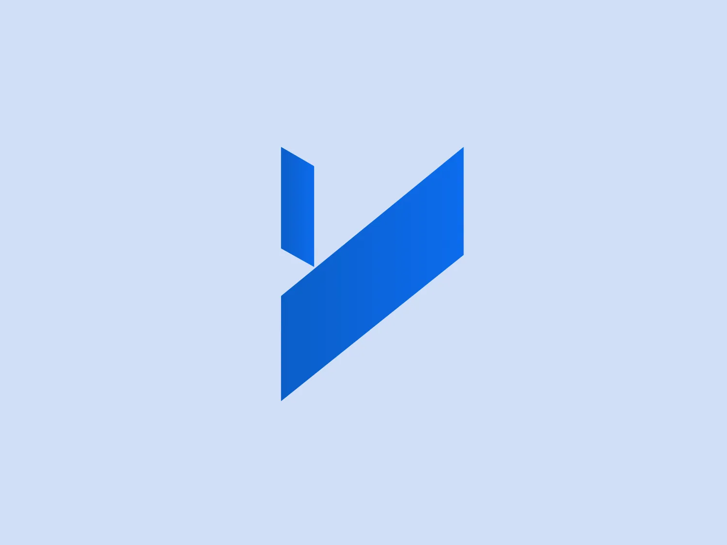The Yardi logo features a stylized letter "V" composed of two geometric shapes, with a three-dimensional appearance. The primary shape is a right-angled triangle in a bold, saturated blue color, suggesting stability and professionalism. Attached to its left side is a smaller, vertical rectangle in the same shade of blue, which creates an abstract negative space where the two shapes meet. This design evokes a sense of forward motion and innovation. The simplicity and use of a single color gives the logo a modern, clean, and adaptable look, suitable for digital or print mediums.