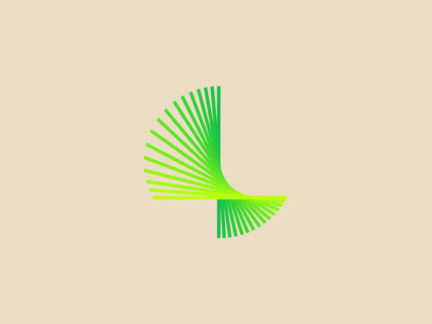The Lookout logo features an abstract, dynamic mark composed of multiple gradient lines that create a sweeping fan shape. The lines transition in color from a bright lime green at the narrow end to a deeper forest green at the tips, suggesting motion, growth, or a natural element. With its clean, modern lines and the gradient effect, the Lookout logo gives off a fresh and energetic feel. Its simplicity would allow it to blend well across various mediums while still maintaining its impact.