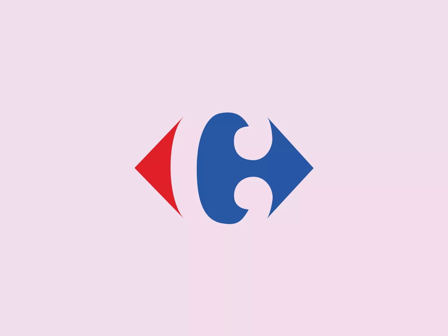 The Carrefour logo features an abstract design consisting of three distinct shapes that converge into a single, cohesive figure. The leftmost shape is a flat, pointed triangle in a bold red color, while the central shape resembles a stylized letter 'C' or a crescent, colored in a deep blue, with negative spaces creating a circular cut-out in the middle and an arrow-like impression pointing right. The rightmost shape mirrors the left one, but is also in blue, creating a sense of balance. The design has a modern and dynamic feel with a color palette that evokes trust, energy, and professionalism. The shapes are arranged in a way that they appear to be in motion, suggesting forward movement or progress.