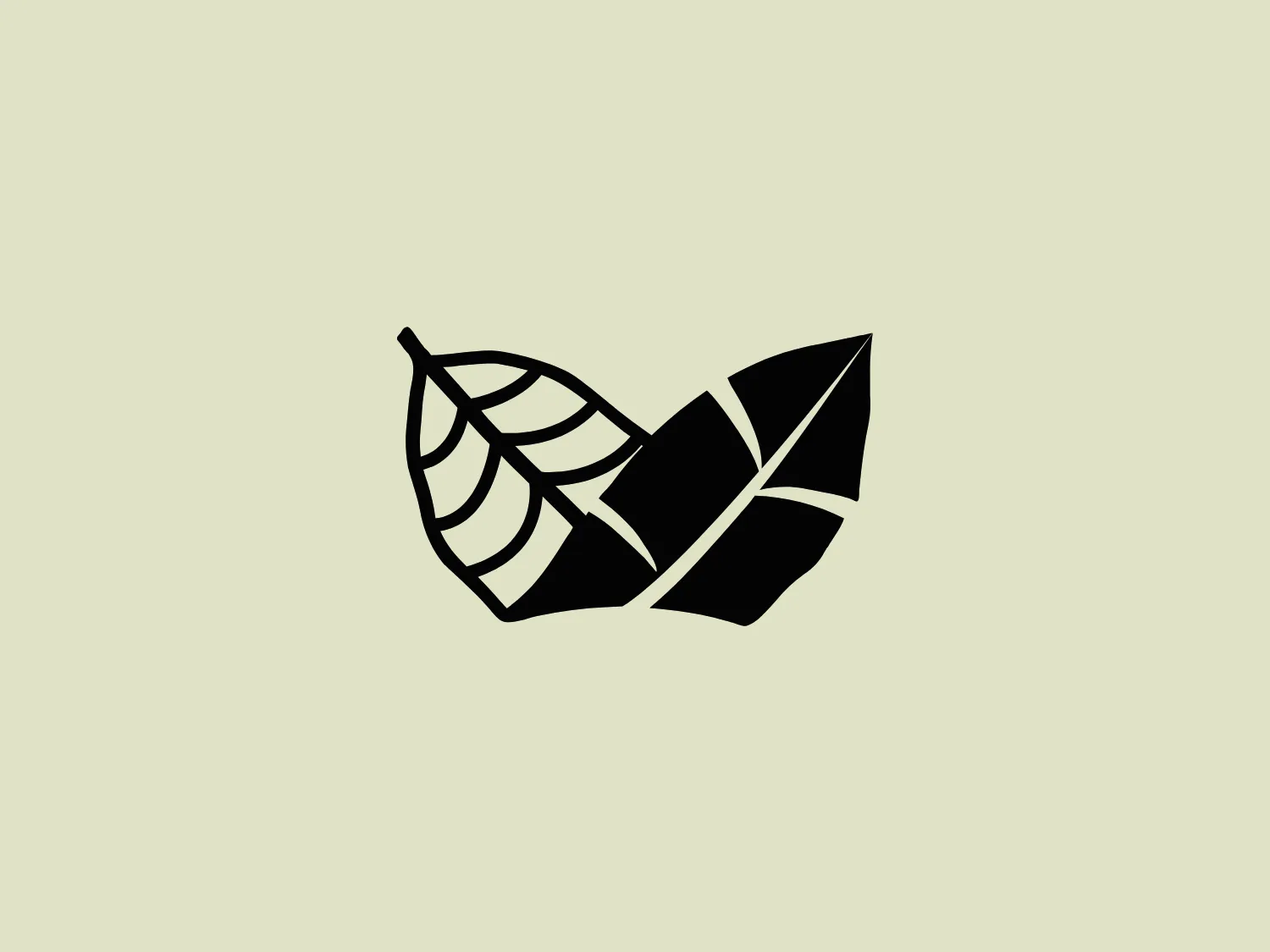 The Ever logo showcases a stylized leaf design with an organic and natural aesthetic. It comprises two distinct halves, each featuring differently styled vein patterns, suggesting diversity within nature or a fusion of two entities. The left half displays a detailed network of veins, while the right half has a simplified, geometric vein structure. Symmetric and seamless at the central vein, the logo creates a sense of unity. Utilizing a bold black color on a plain white background, it emphasizes high contrast and provides a modern and clean appearance, appealing to eco-friendly or growth-related branding.